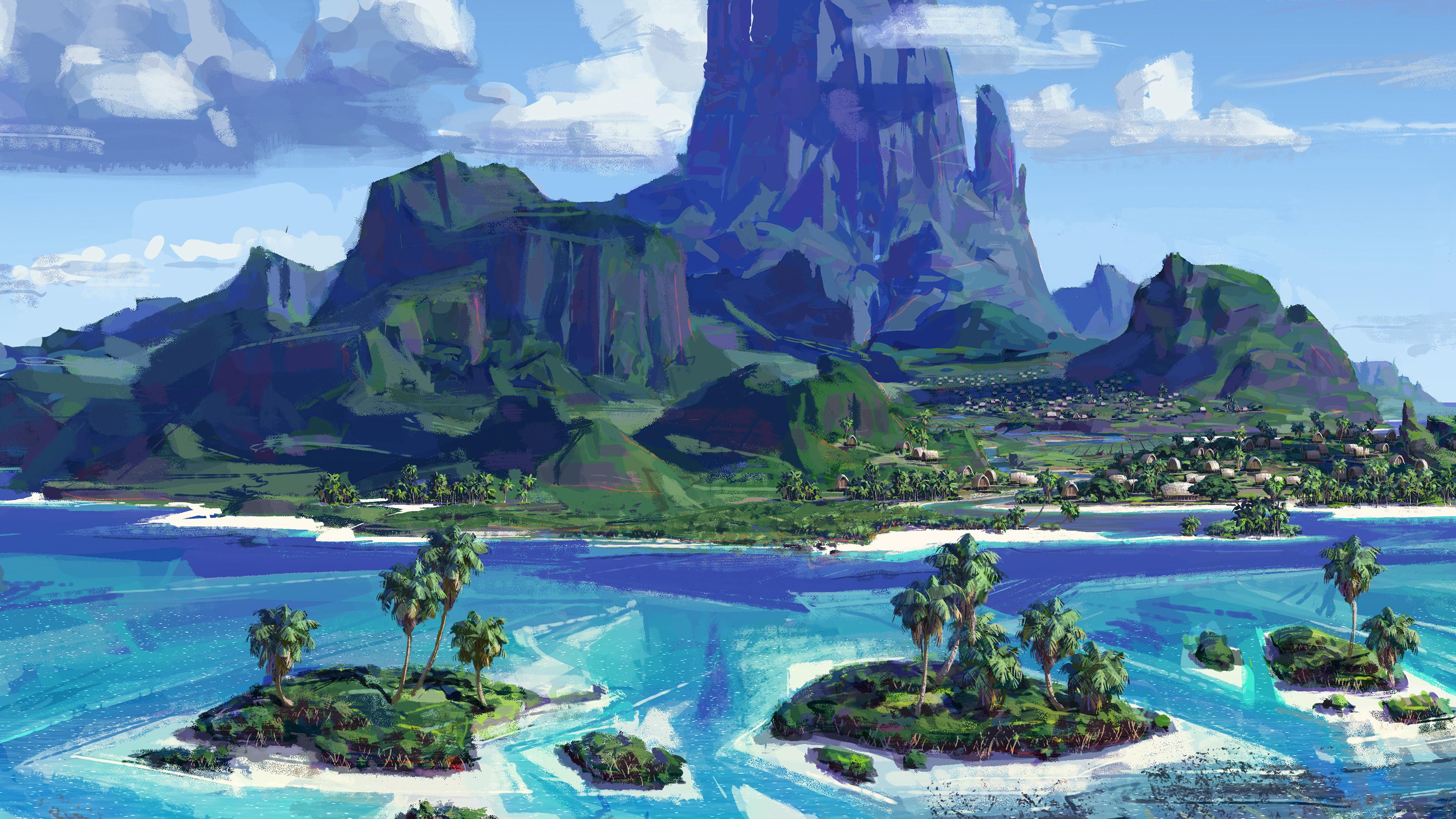3840x2160 wallpaper for desktop, laptop. sea anime paint summer illustration art anime