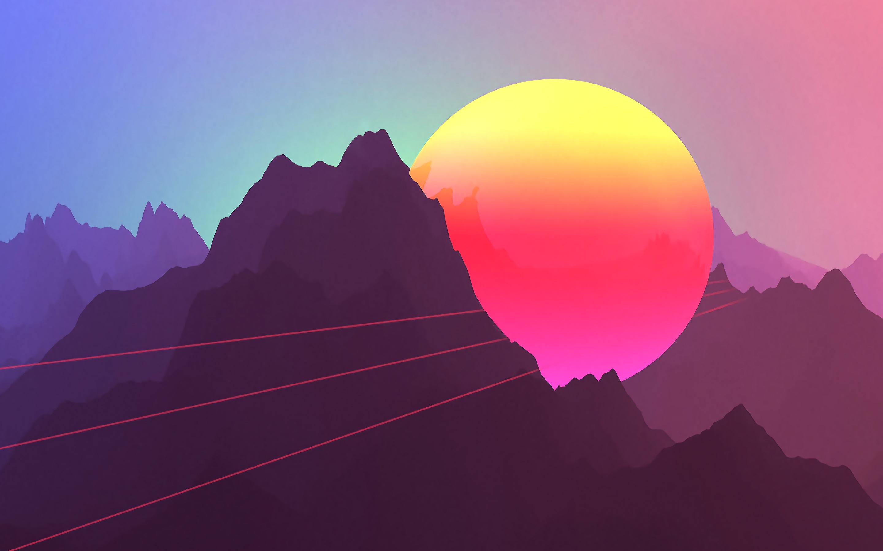 2880x1800 Wallpaper 4k Neon Sunset Mountains 4K Wallpaper