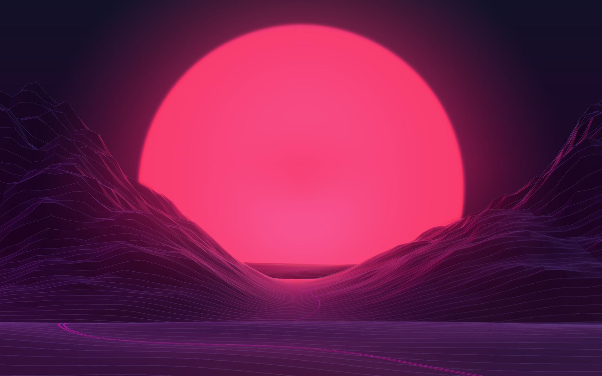 1920x1200 Big Sun Neon Mountains 4k 1080P Resolution HD 4k Wallpaper, Image, Background, Photo and Picture
