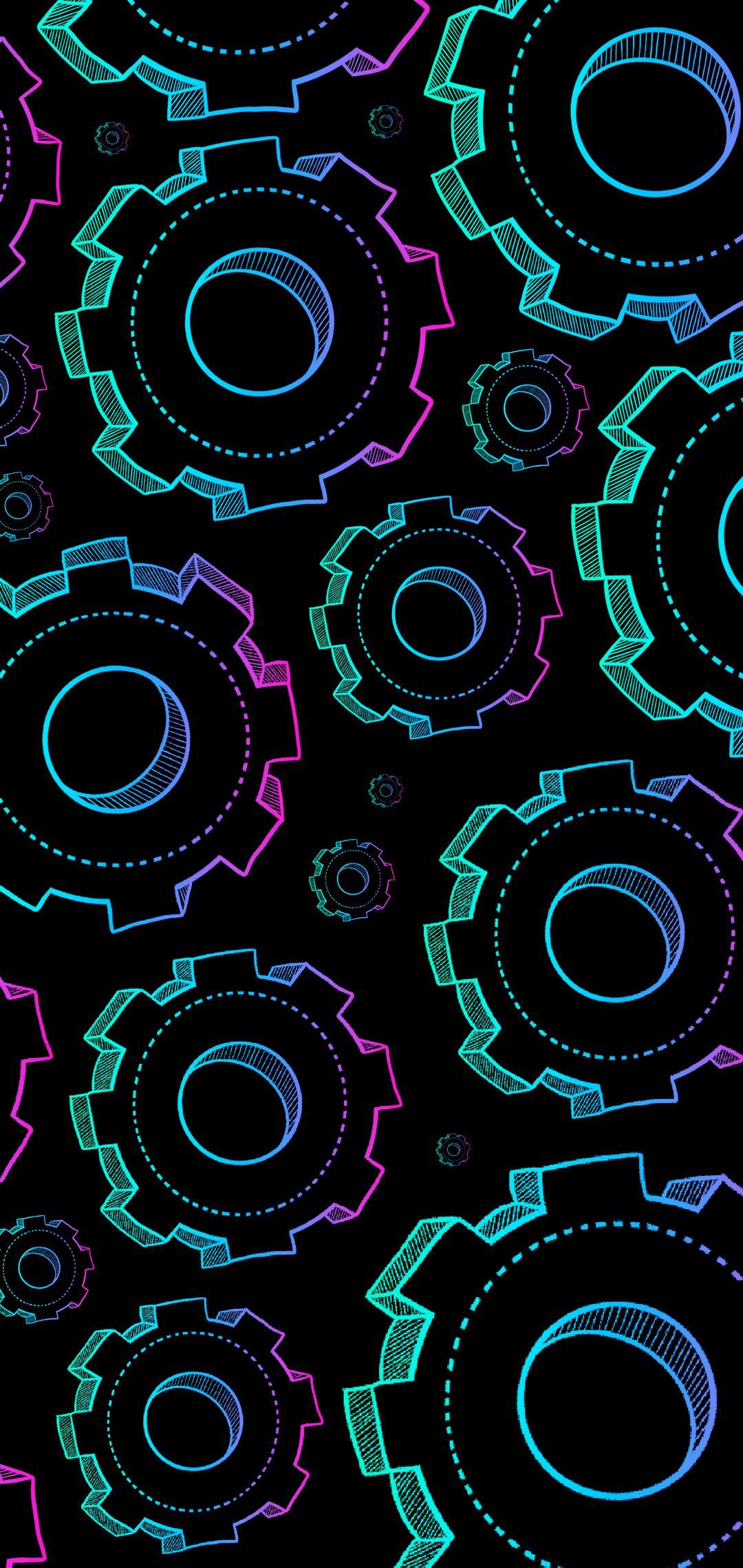 1080x2280 Neon Gears Wallpaper 4K For Tech