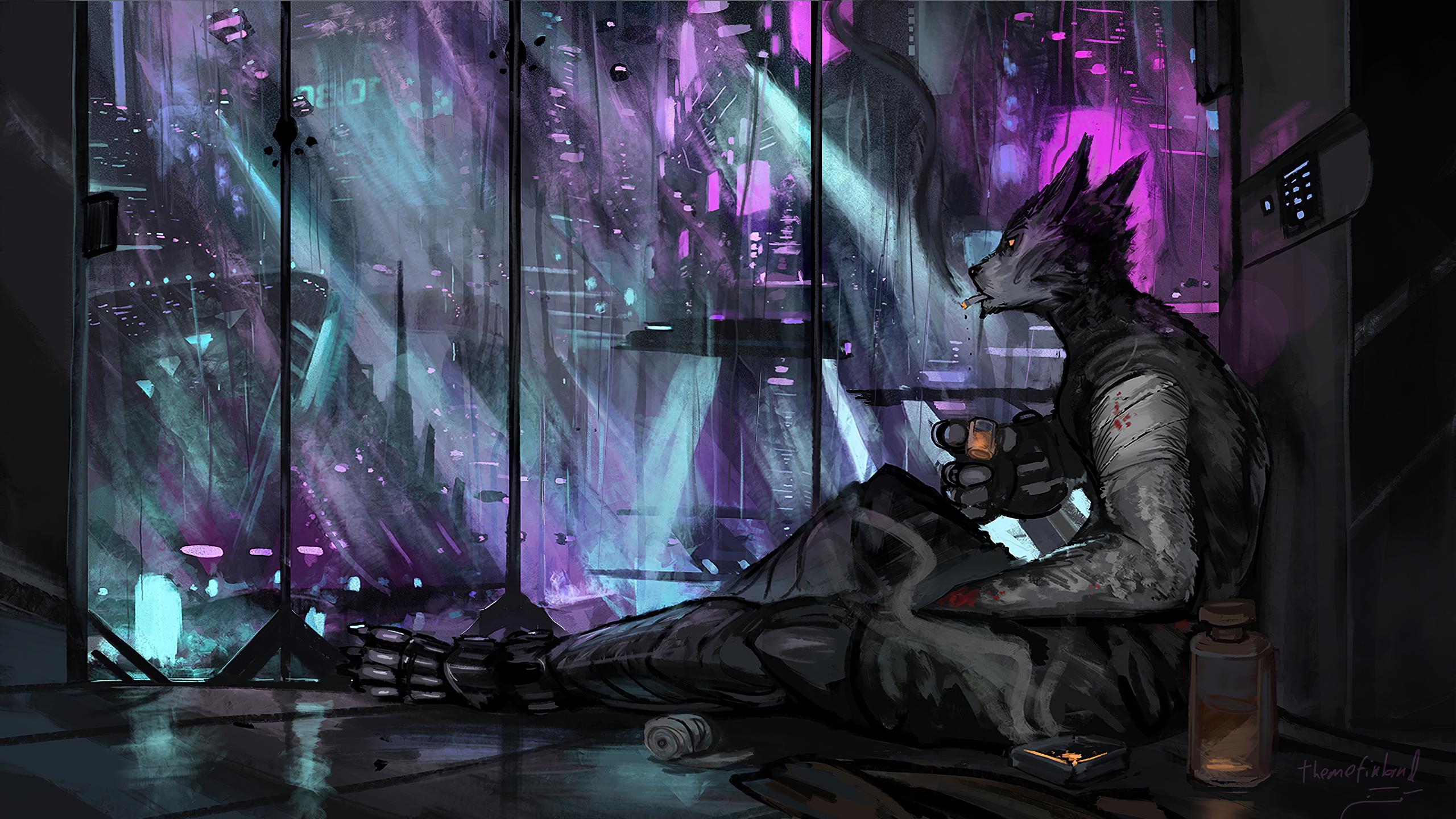 2560x1440 Warrior Scifi Neon Rain City Cyberpunk 4k 1440P Resolution HD 4k Wallpaper, Image, Background, Photo and Picture
