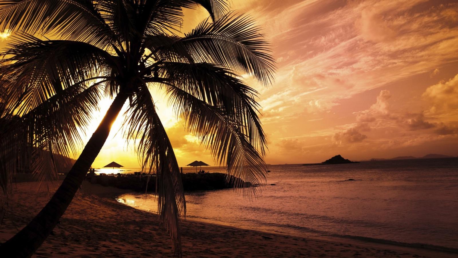 1600x900 Tropical Beach Sunset Wallpaper HD