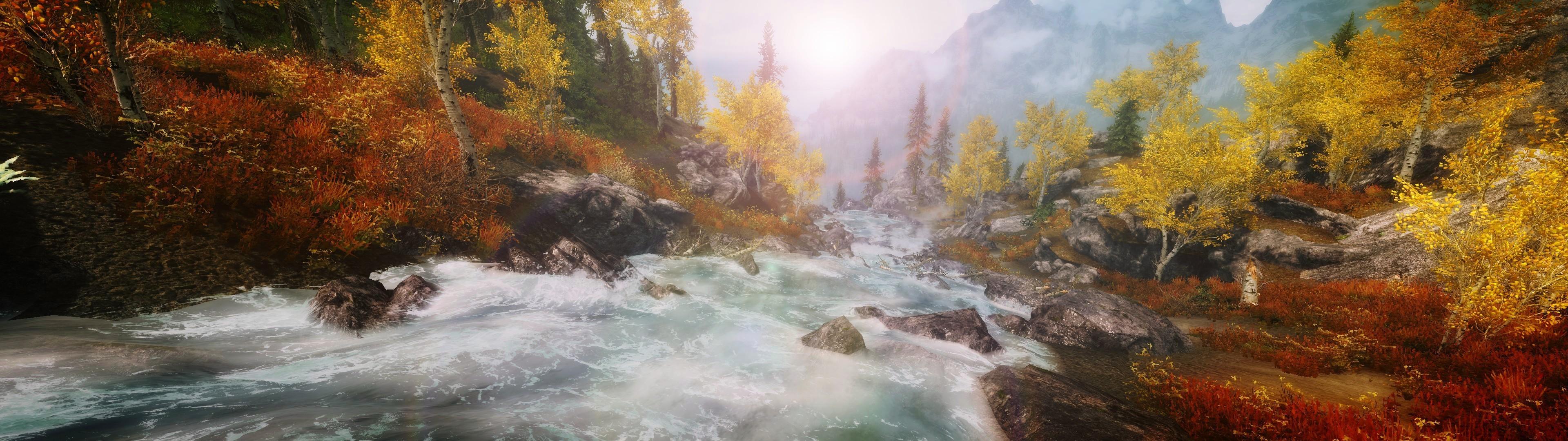 3840x1080 The Elder Scrolls V: Skyrim, Mods, Nature, Landscape, Multiple Display Wallpaper HD / Desktop and Mobile Background