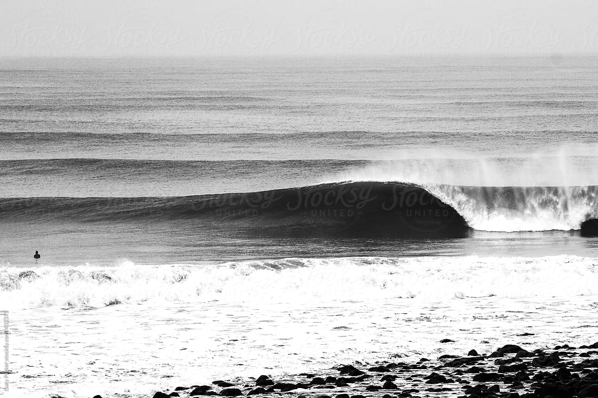 1200x799 Black And White Photo Of A Perfect Wave And Surfer by Gary Parker, Wave