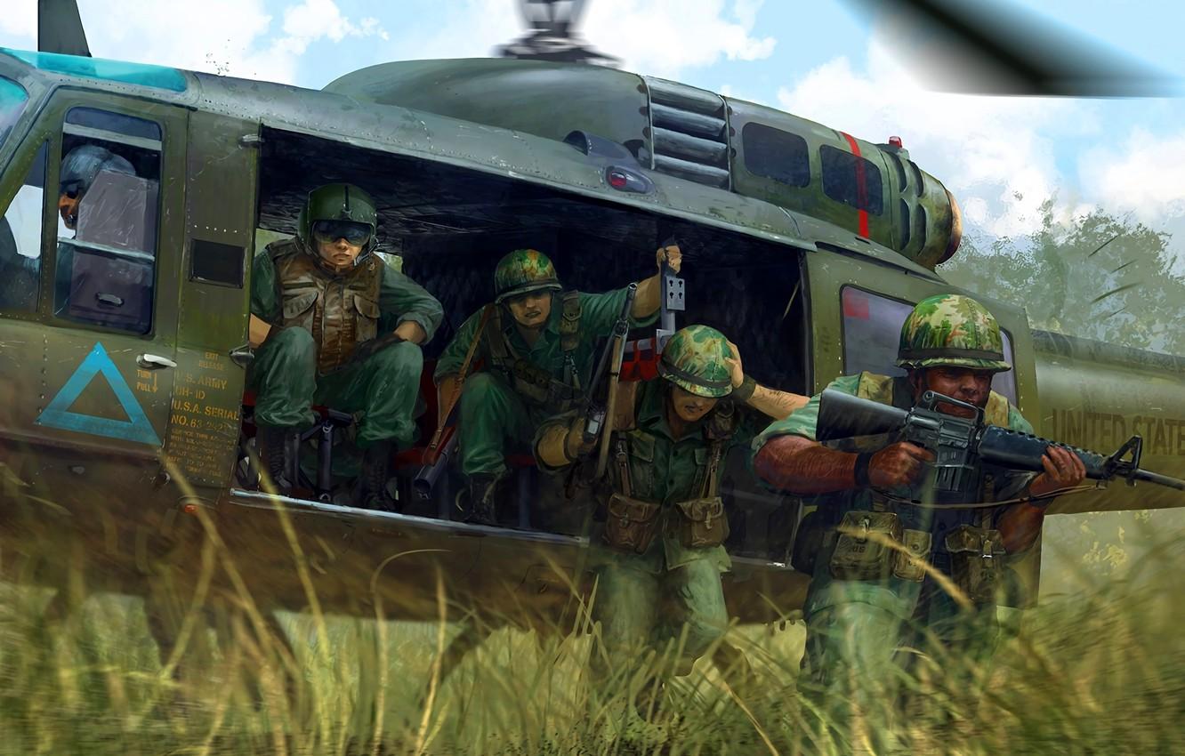 1332x850 Wallpaper Helicopter, Soldiers, M US Army, The Vietnam war image for desktop, section оружие
