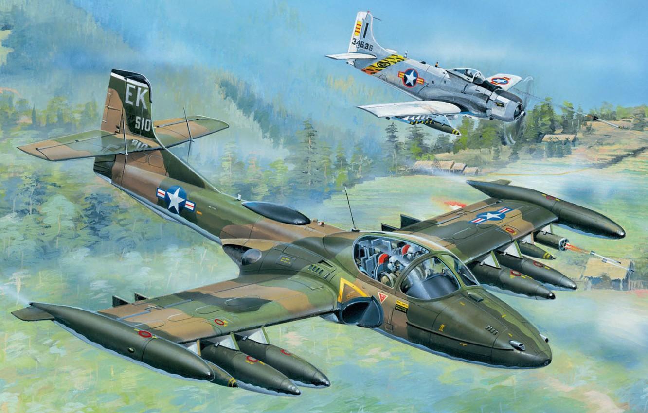 1332x850 Wallpaper Art, A 1 Skyraider, Vietnam War, A 37 Dragonfly Image For Desktop, Section авиация