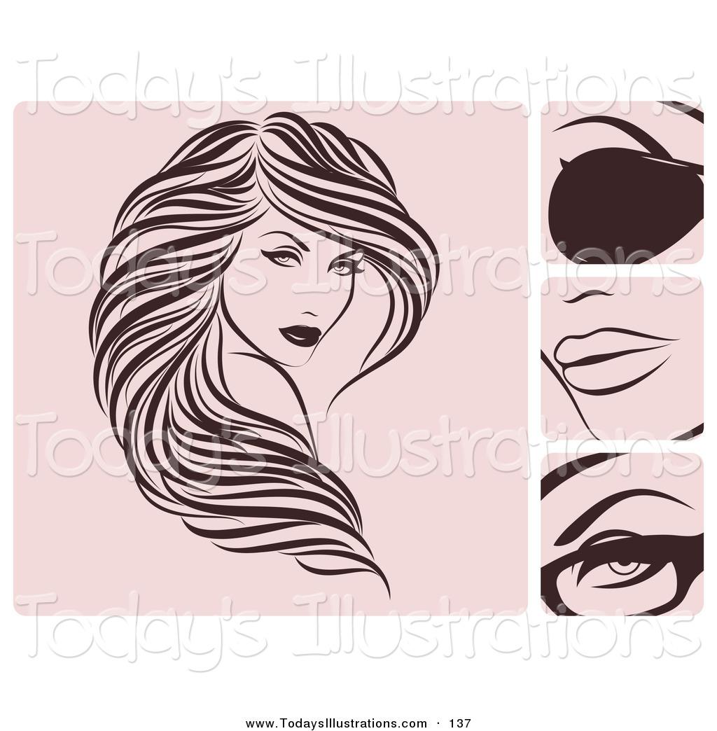 1024x1044 Clipart of a Digital Collage of a Woman with Brown and Pink Flowing Hair and Beauty Icon