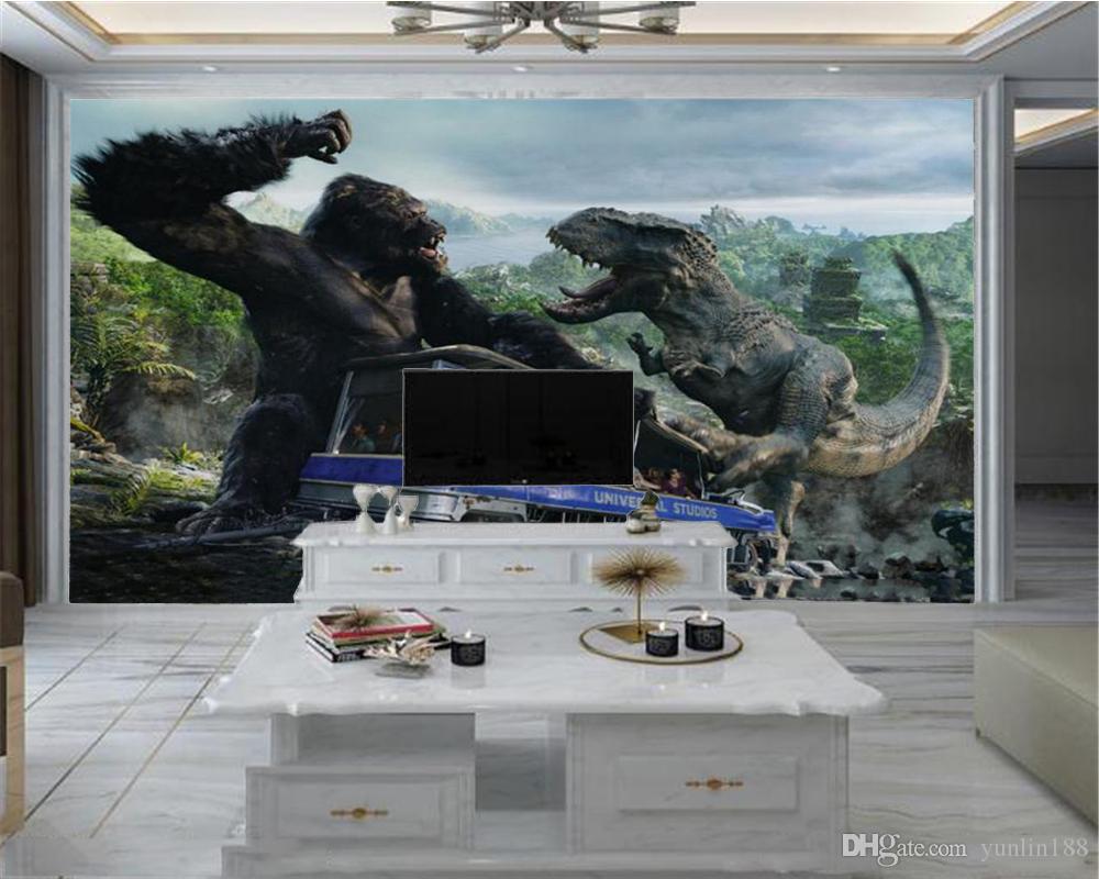 1000x800 Custom Photo 3D Wallpaper Rainforest Dinosaur Gorilla King Kong TV Background Wall HD Digital Printing Moisture Proof Wall Paper From Yunlin $30.16