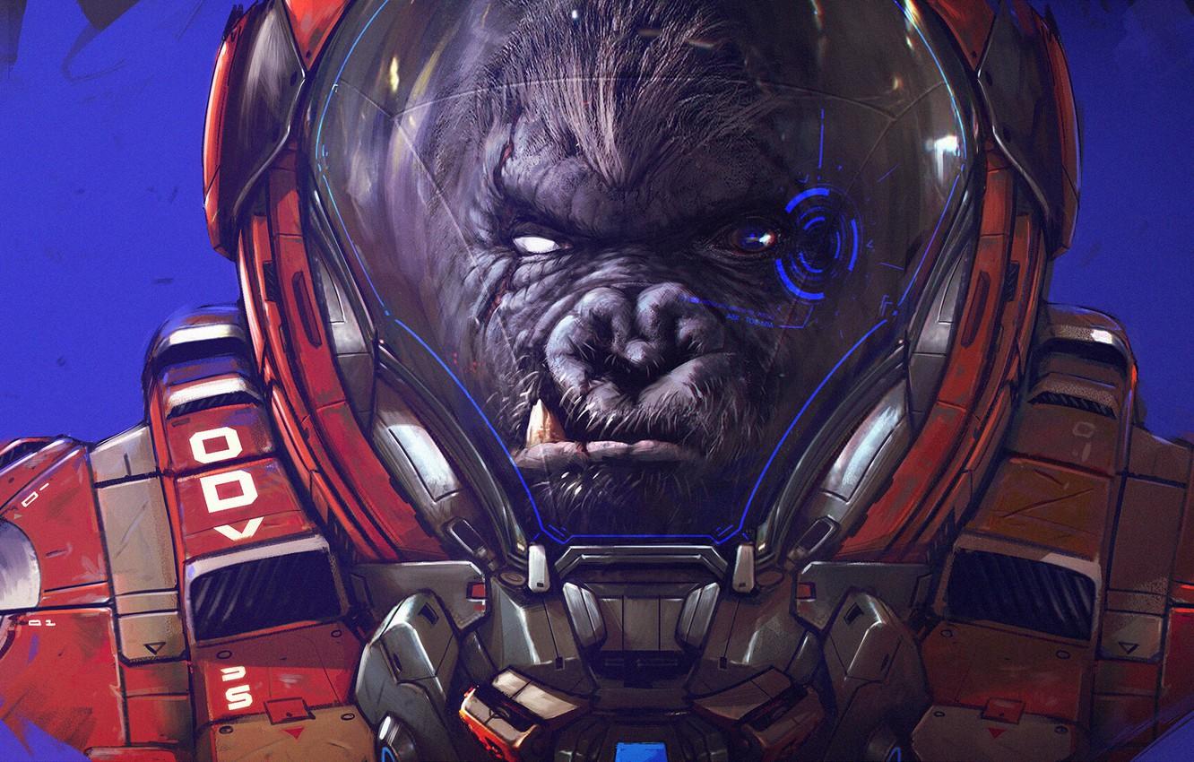 1332x850 Photo Wallpaper King Kong, Monkey, The Suit, Astronaut, Astronaut Art