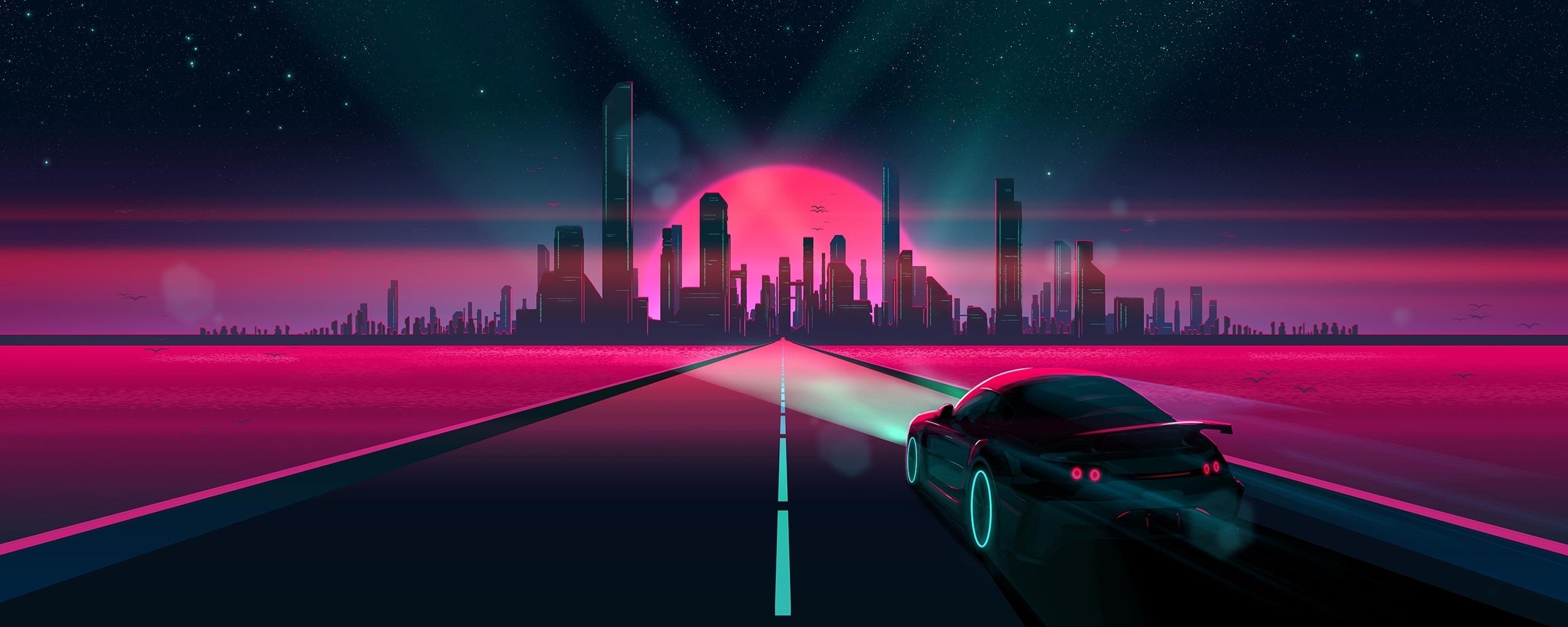 2560x1024 Download 2560x1024 wallpaper cityscape, retro wave, highway, art, dual wide, wide 21: widescreen, 2560x1024 HD image, background, 20127