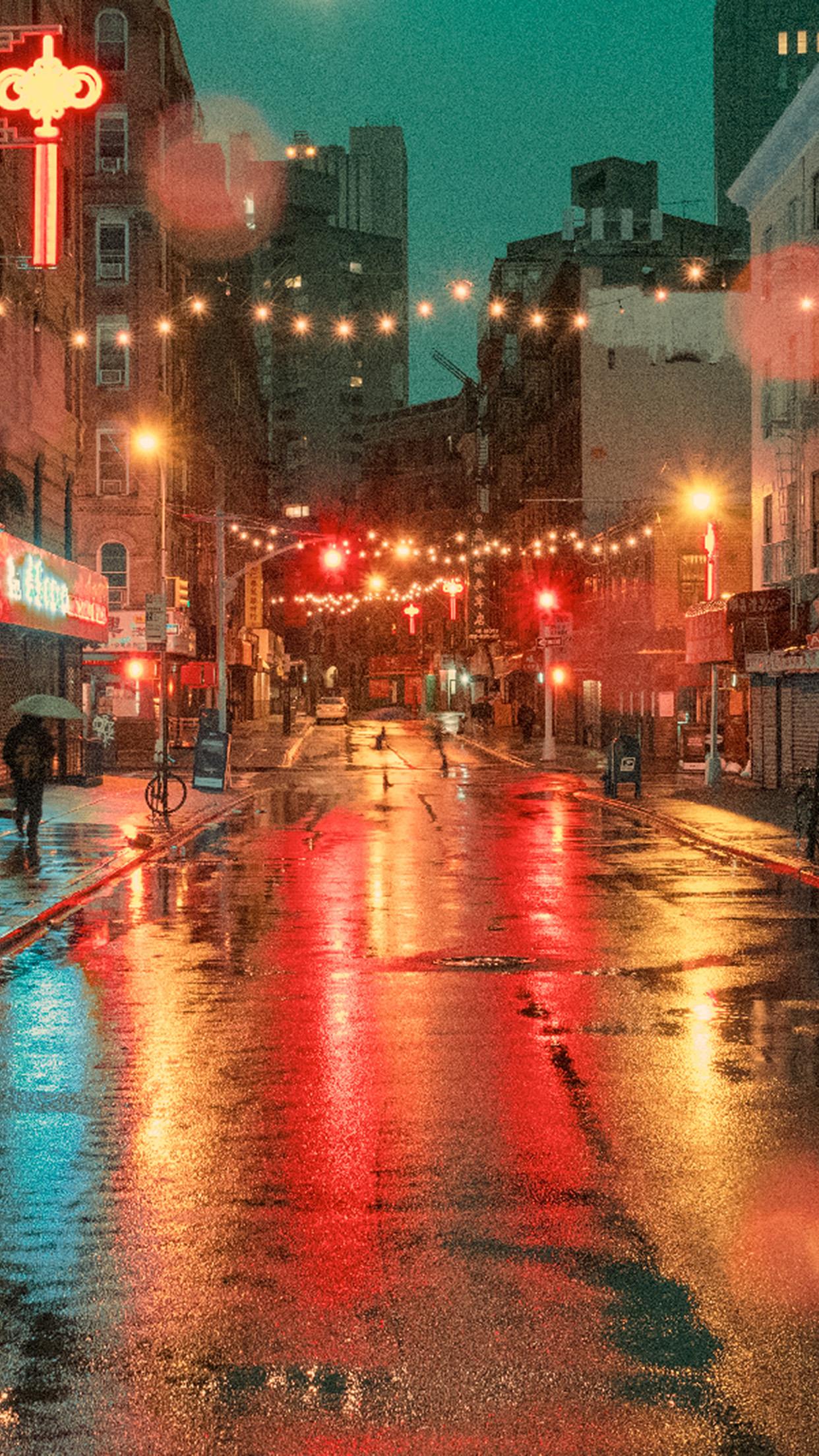 1242x2208 Nature Street City Light Red Rain Wallpaper