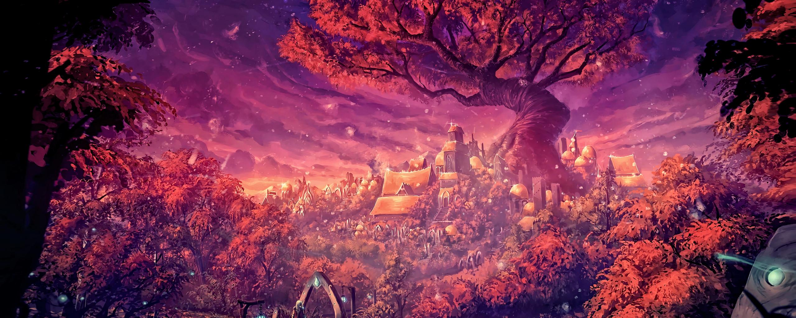 2560x1024 Download 2560x1024 wallpaper fantasy, dreamy forest, painting, art, dual wide, wide 21: widescreen, 2560x1024 HD image, background, 22013
