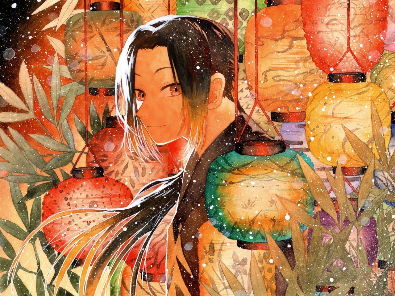 1280x960 Download wallpaper 1280x960 guy, samurai, japanese lanterns, anime, art standard 4:3 HD background