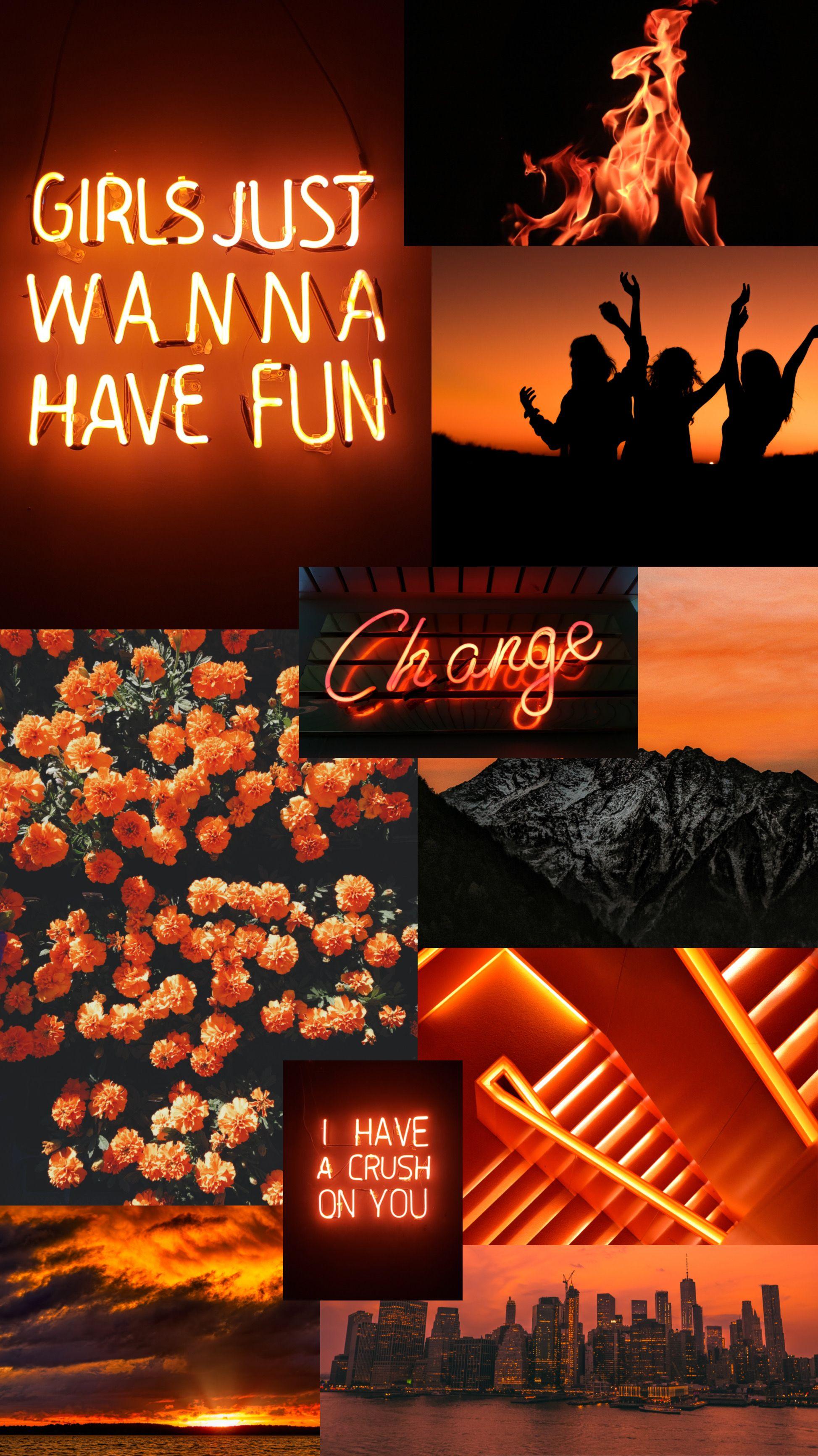 Orange moodboard  Orange wallpaper Orange aesthetic Neon wallpaper