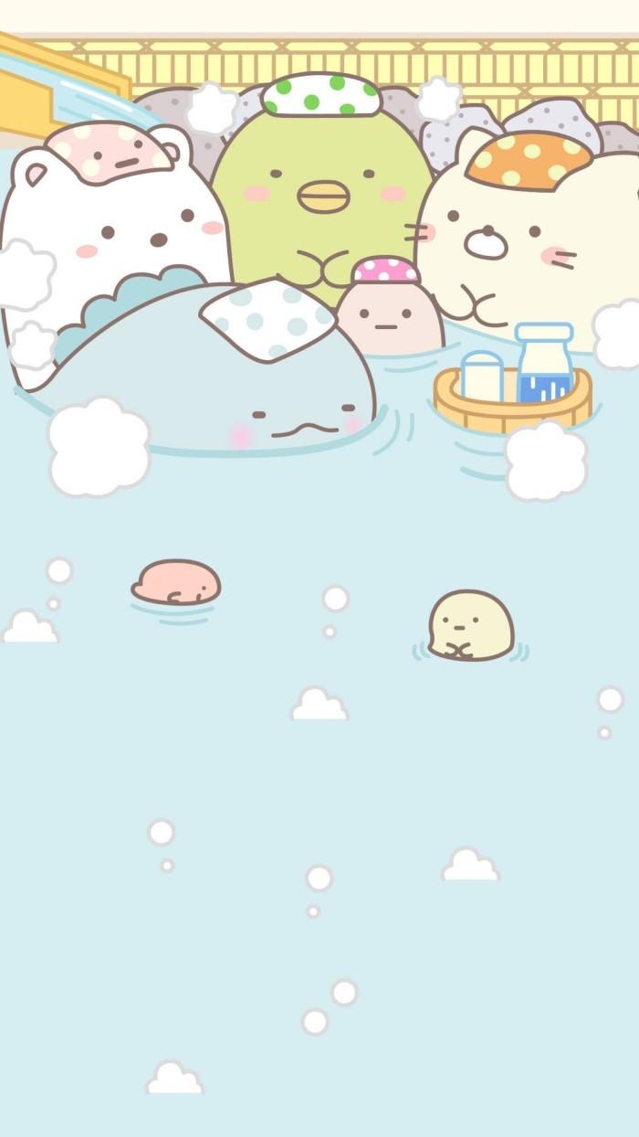700x1244 sumikko gurashi wallpaper, cartoon, text, sky, design, illustration, cloud, pattern, smile, meteorological phenomenon, clip art