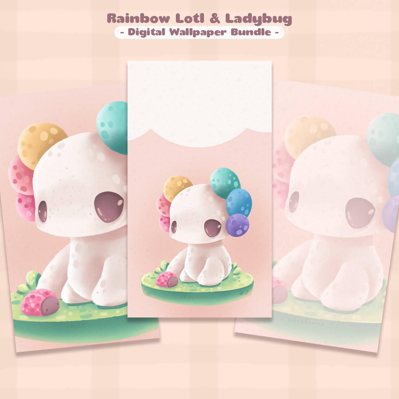 1377x1376 Rainbow Lotl & Ladybug Wallpaper Bundle (Digital Download)