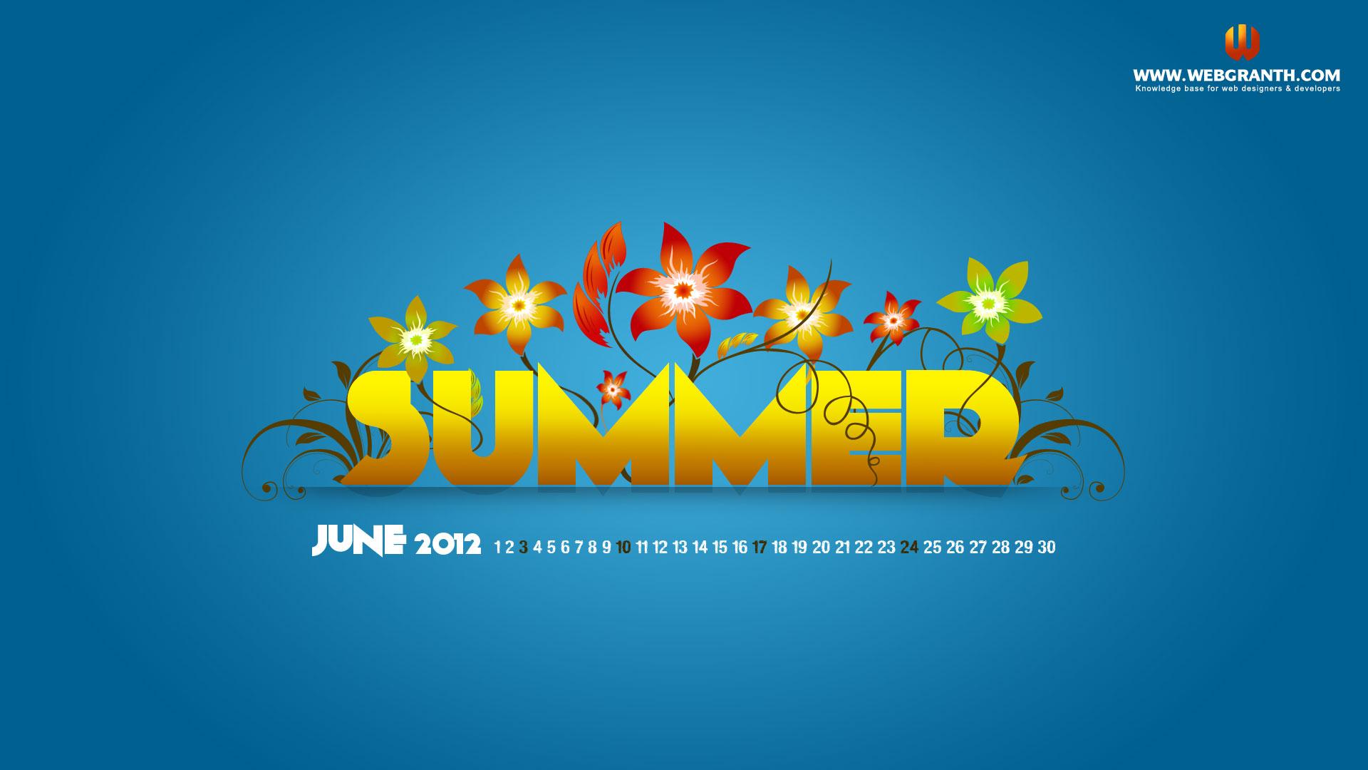 1920x1080 June Calendar Wallpaper 2012 Free Download Summer HD Wallpaper