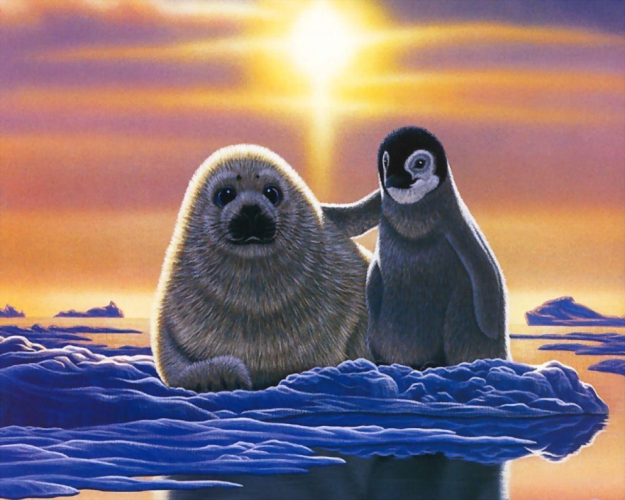 1280x1024 Cartoon Baby Seal Wallpaper