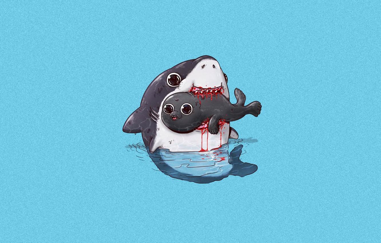 1332x850 Wallpaper hopelessness, blood, the victim, shark, mouth, horror, pain, Navy seal, art, Alex Solis, food chain image for desktop, section минимализм