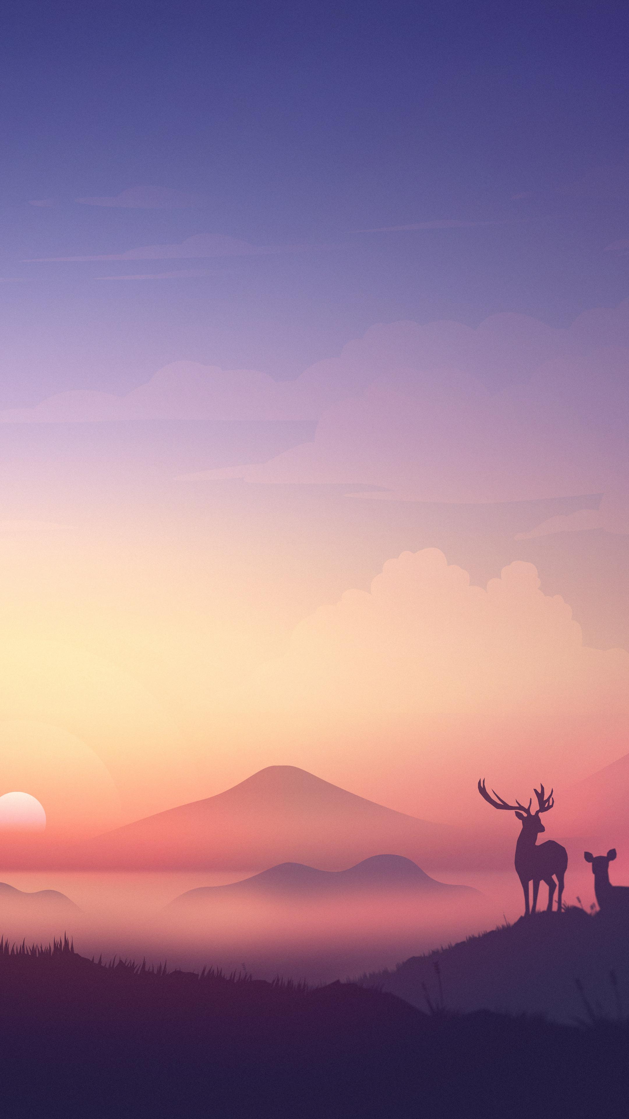 2160x3840 Bear Deer Mountains Sunrise Minimalism Artwork 8k Sony Xperia X, XZ, Z5 Premium HD 4k Wallpaper, Image, Background, Photo and Picture