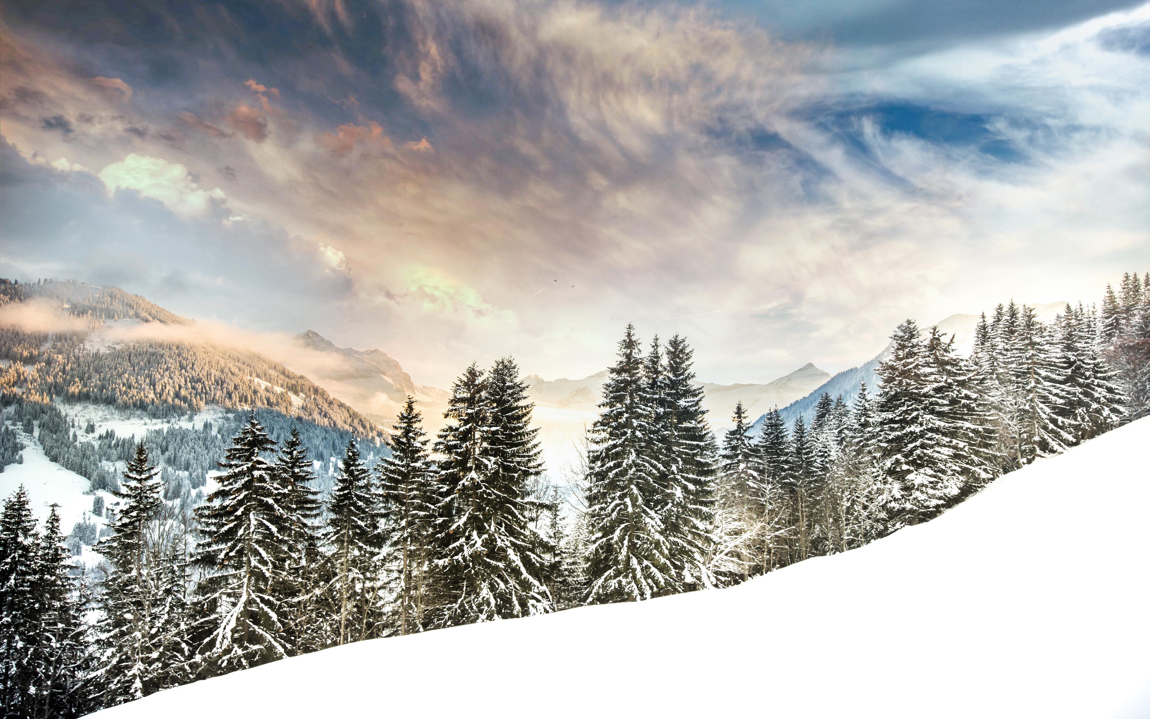 3840x2400 Mount Eggli Wallpaper 4K, Swiss Alps, Mountain range, Snow covered, Winter, Nature