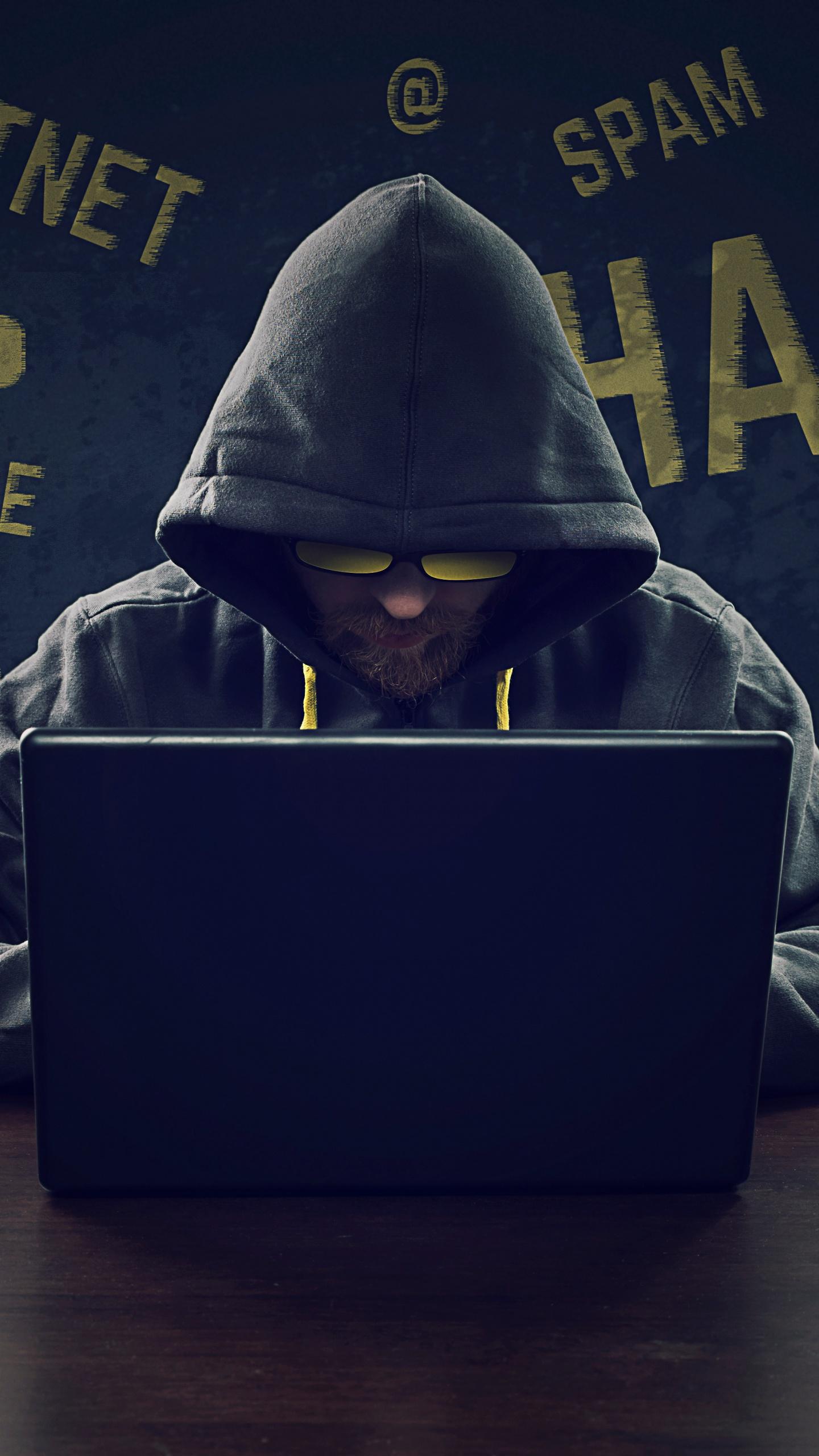 1440x2560 Hacker Wallpaper 4K, Laptop, Hoodie, Modern, Malware, Cyber security, Technology