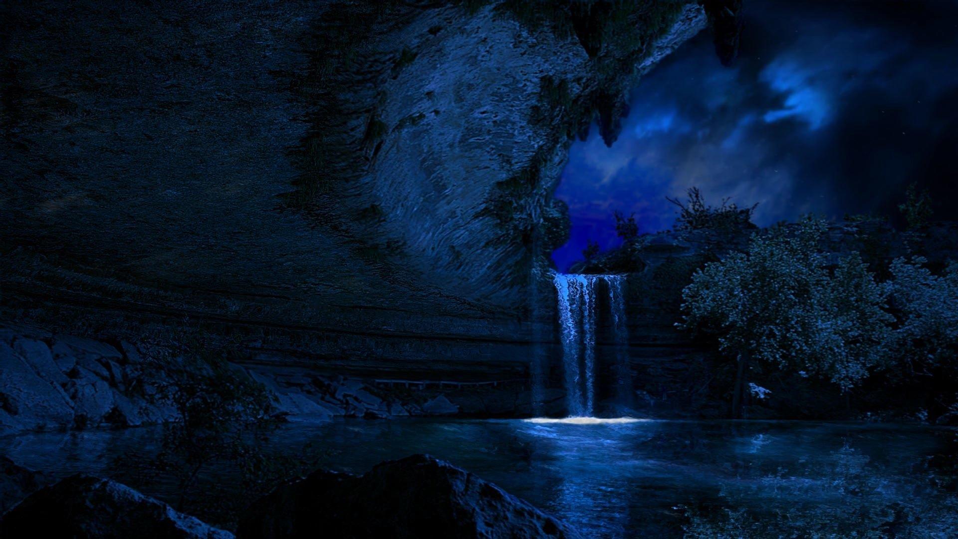 1920x1080 Night Waterfall HD Wallpaper