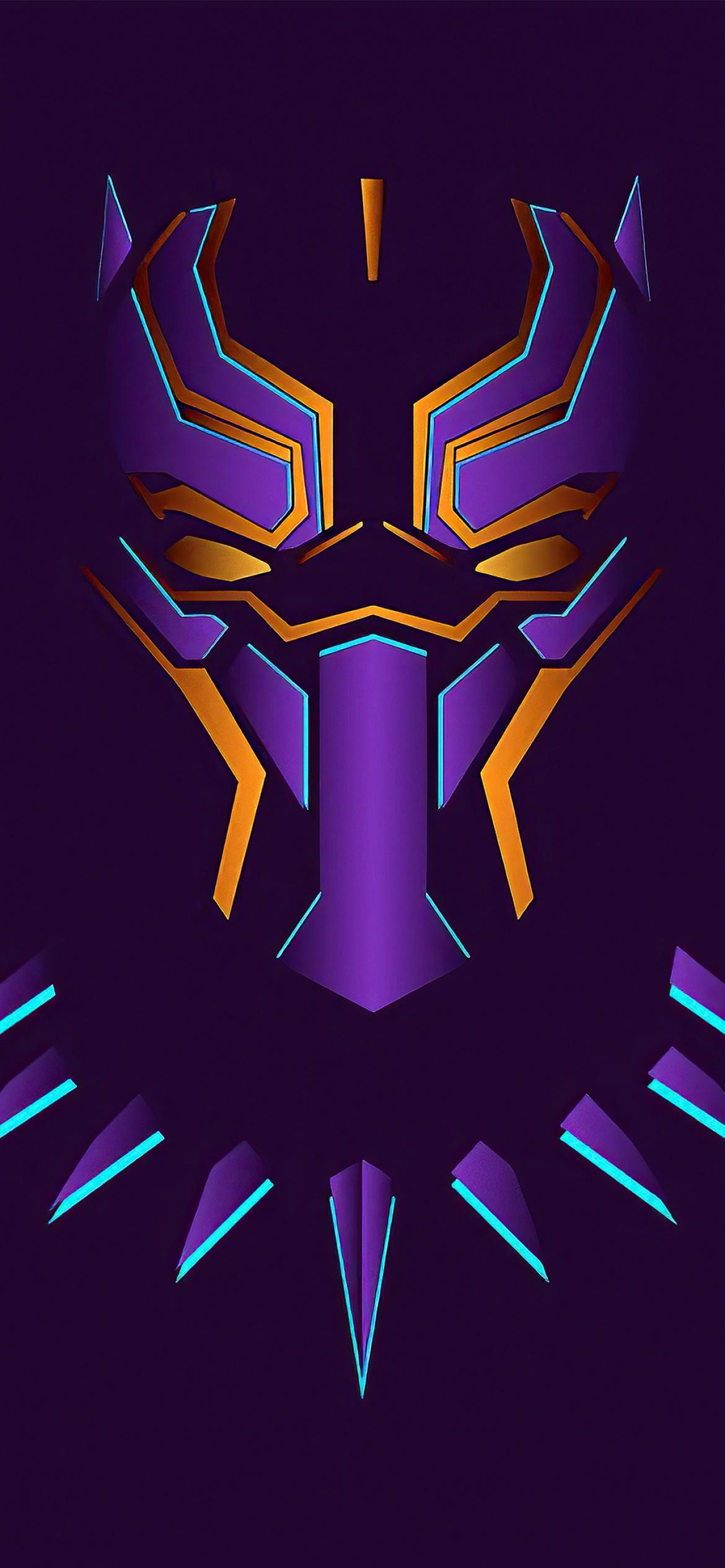 1170x2532 Black Panther Wallpaper 4K, Purple background, Minimal art, Graphics CGI