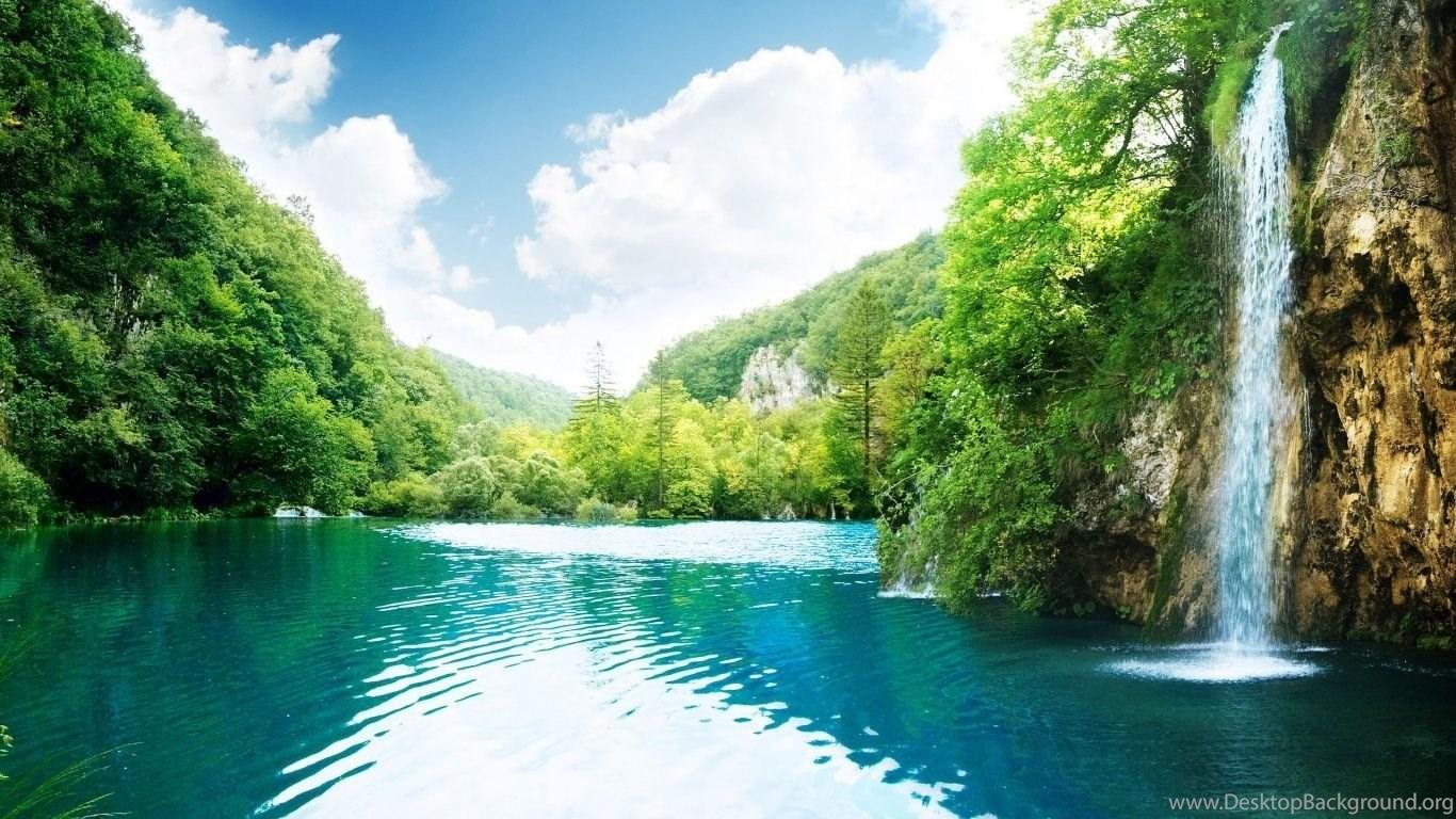 1366x768 Waterfall Landscape Wallpaper Desktop Background