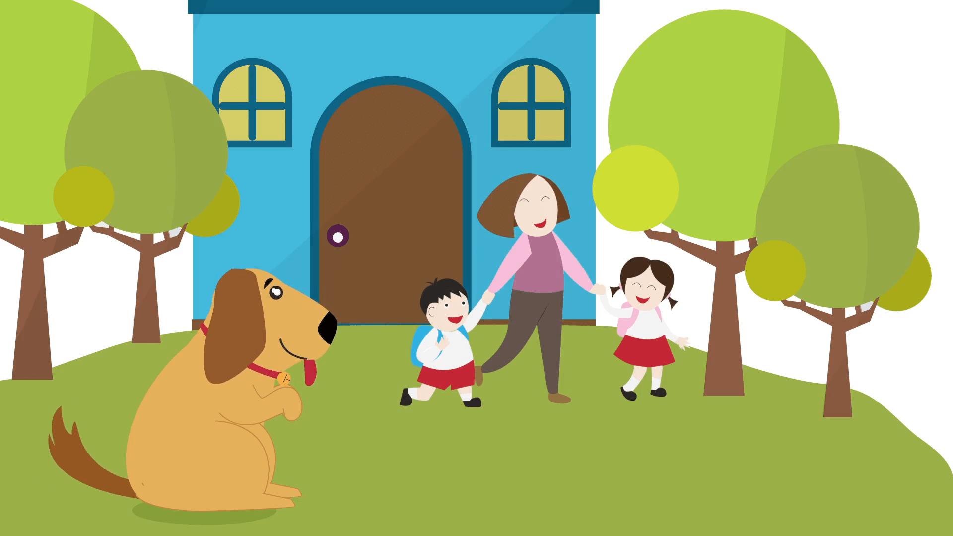 1920x1080 Family With Pet Cartoon