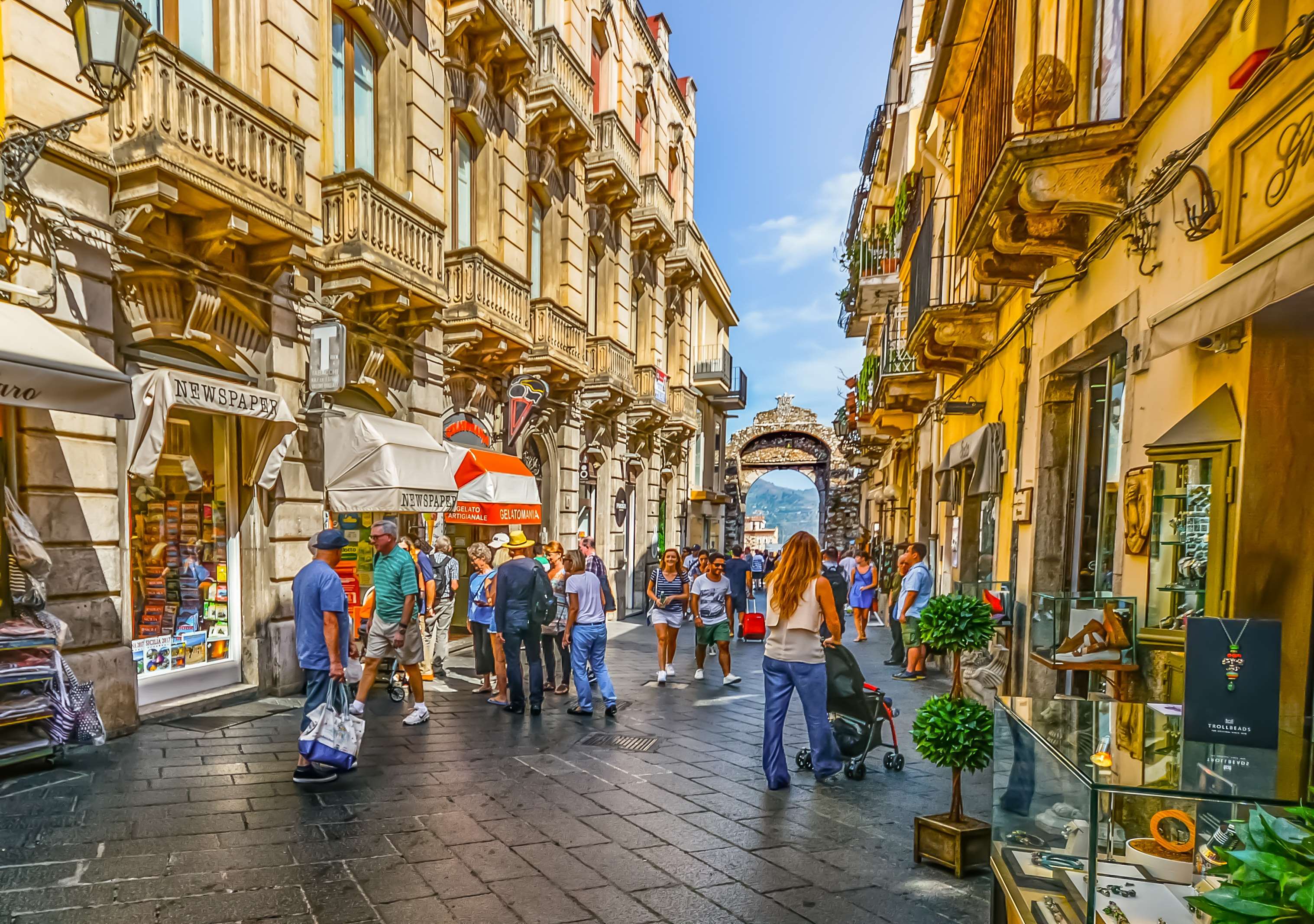 3034x2135 architecture, city, colorful, italian, italy, old, scene, shopping, shops, sicilian, sicily, street, taormina, tourism, travel, view, village wallpaper