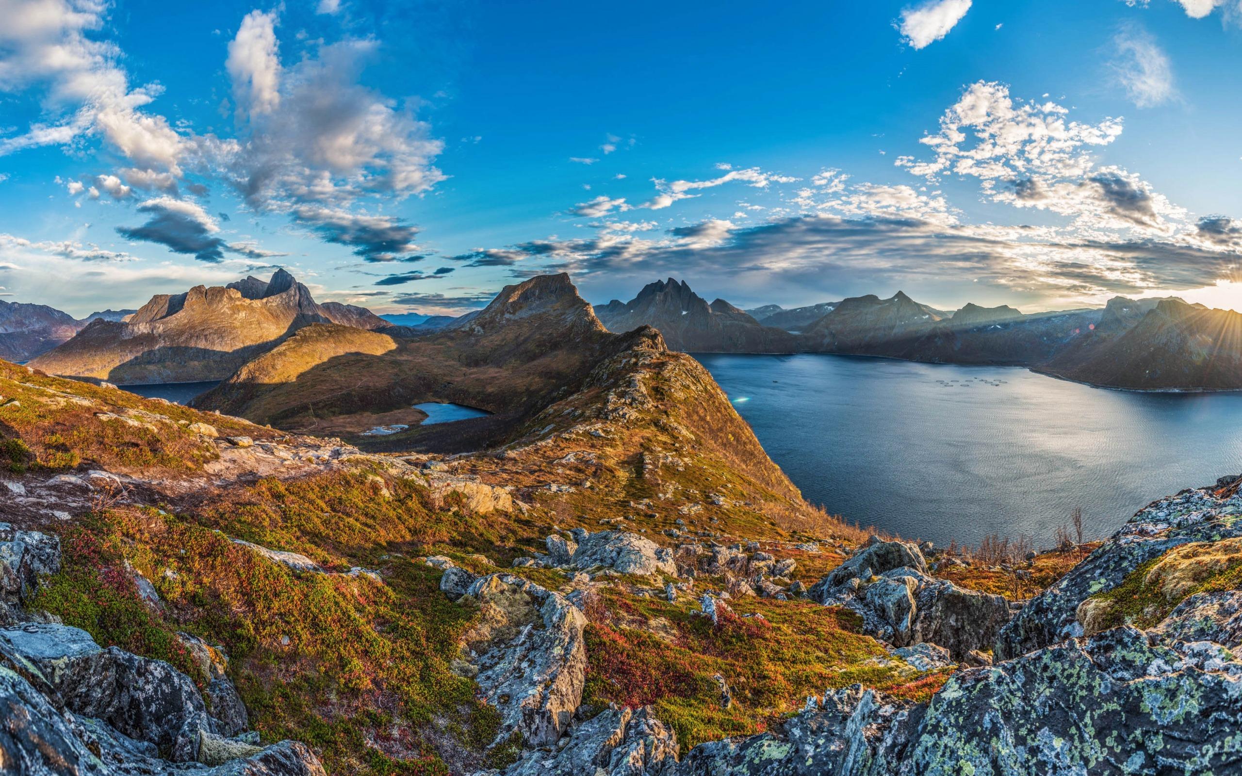 2560x1600 Download wallpaper Senja Island, fjord, autumn, mountain landscape, Norway, sunset, evening for desktop with resolution 2560x1600. High Quality HD picture wallpaper