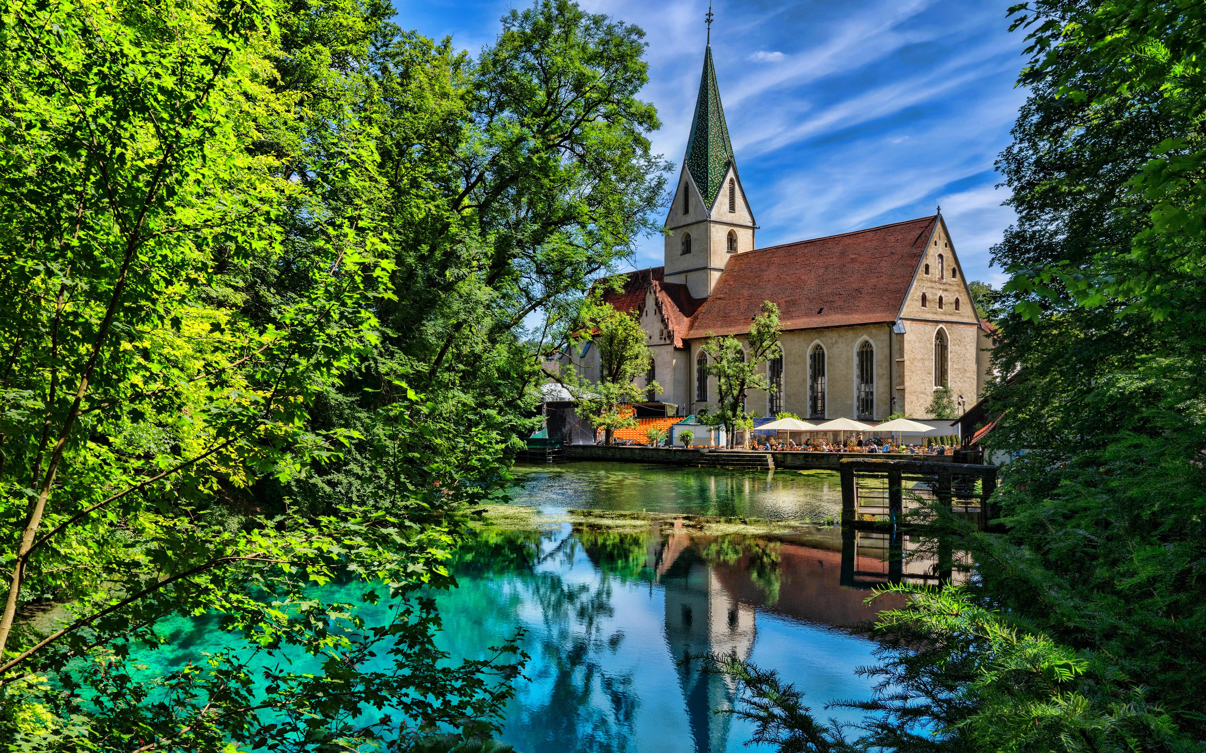 3840x2400 Download wallpaper Blaubeuren, 4k, HDR, summer, church, Germany, Europe, german cities for desktop with resolution 3840x2400. High Quality HD picture wallpaper