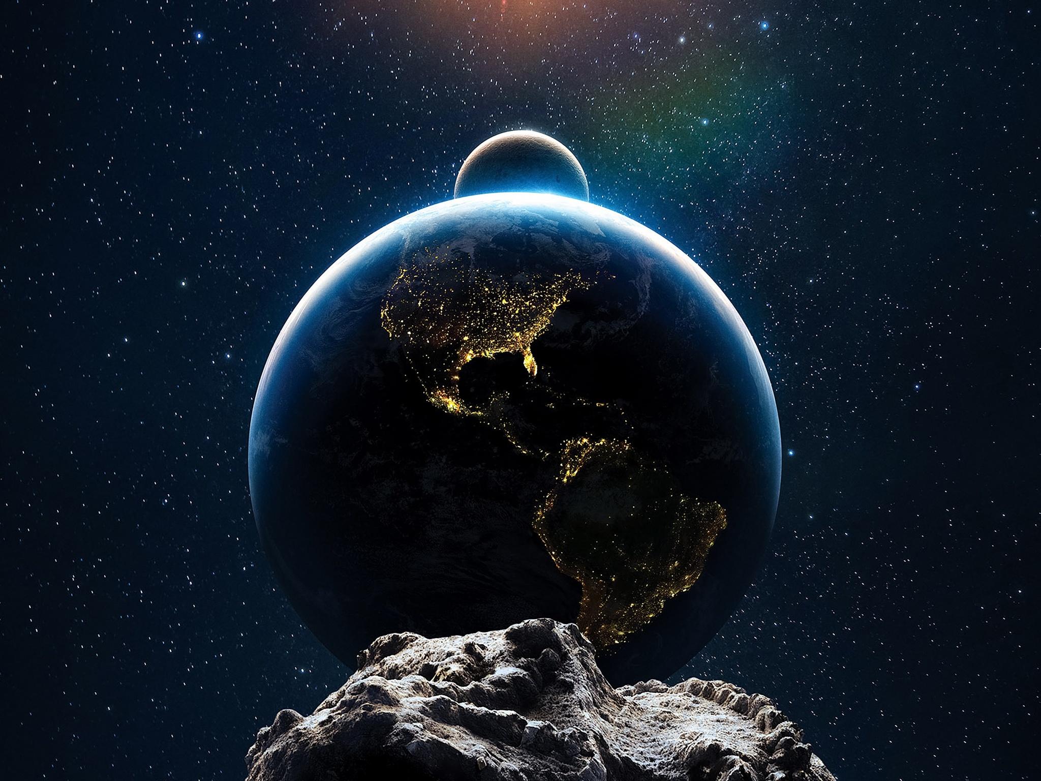 2048x1536 Earth Wallpaper 4K, Moon, Sun, Solar system, Asteroids, Space
