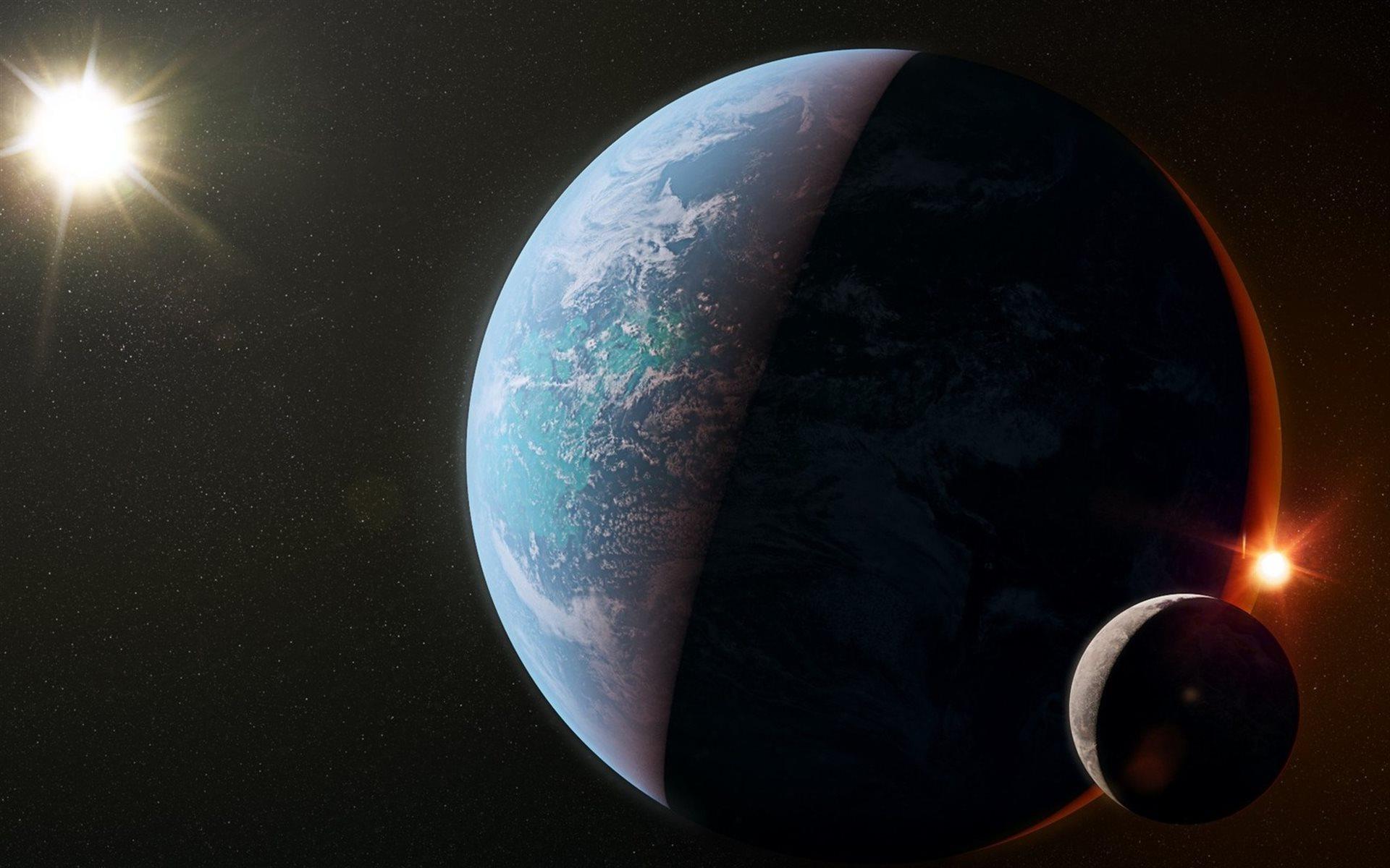 1920x1200 Download Wallpaper Earth, Moon, Bright Sun, Solar System, Planets, Galaxy, Sci Fi, Stars For Desktop With Resolution 1920x1200. High Quality HD Picture Wallpaper