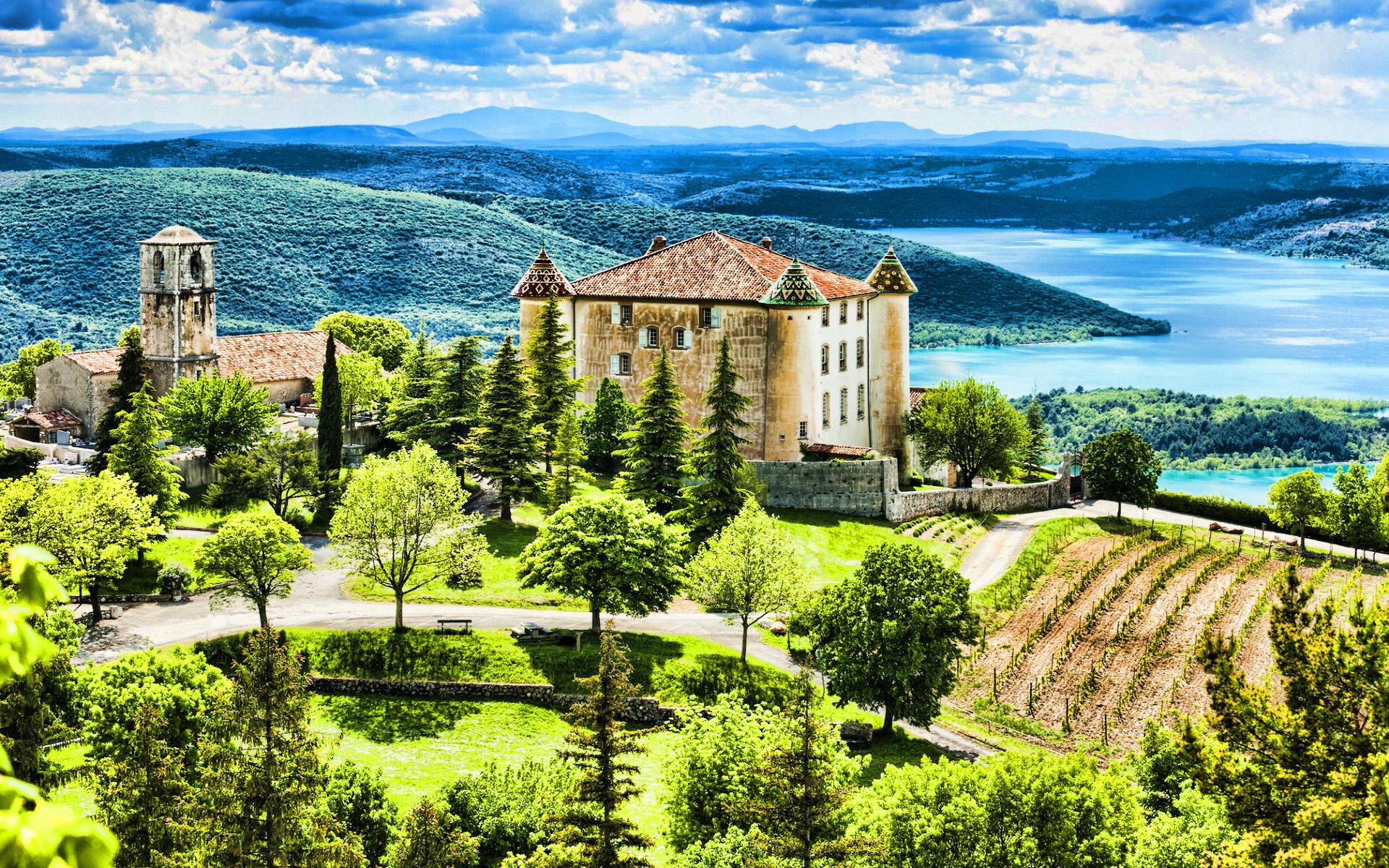 1920x1200 Download wallpaper St Croix Lake, HDR, vineyards, beautiful nature, Aiguines, Provence, France, summer, french nature for desktop with resolution 1920x1200. High Quality HD picture wallpaper