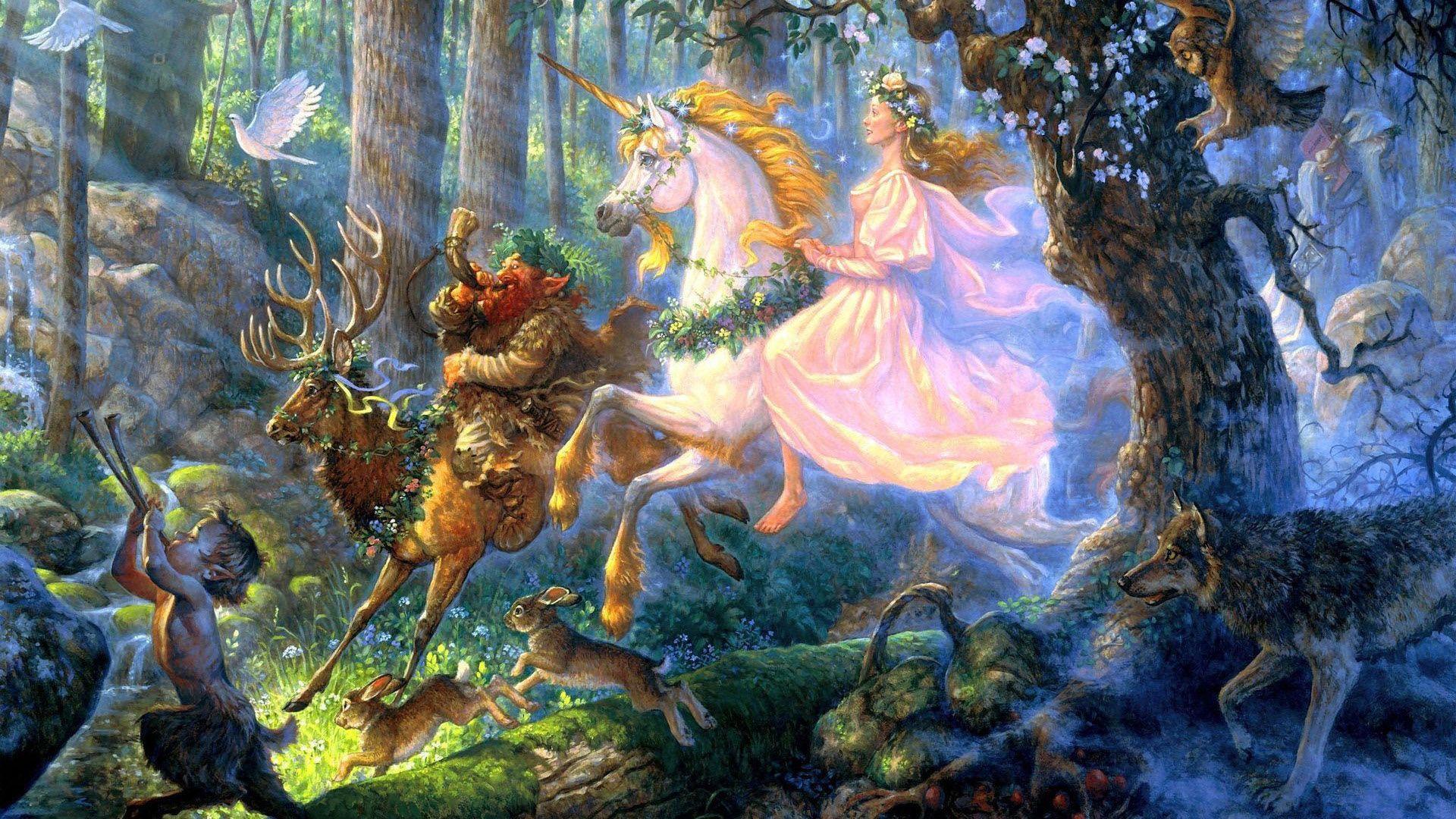 Hình nền tưởng tượng 1920x1080 Fairy On A Unicorn 1920x1080.  Wallpaper.wiki