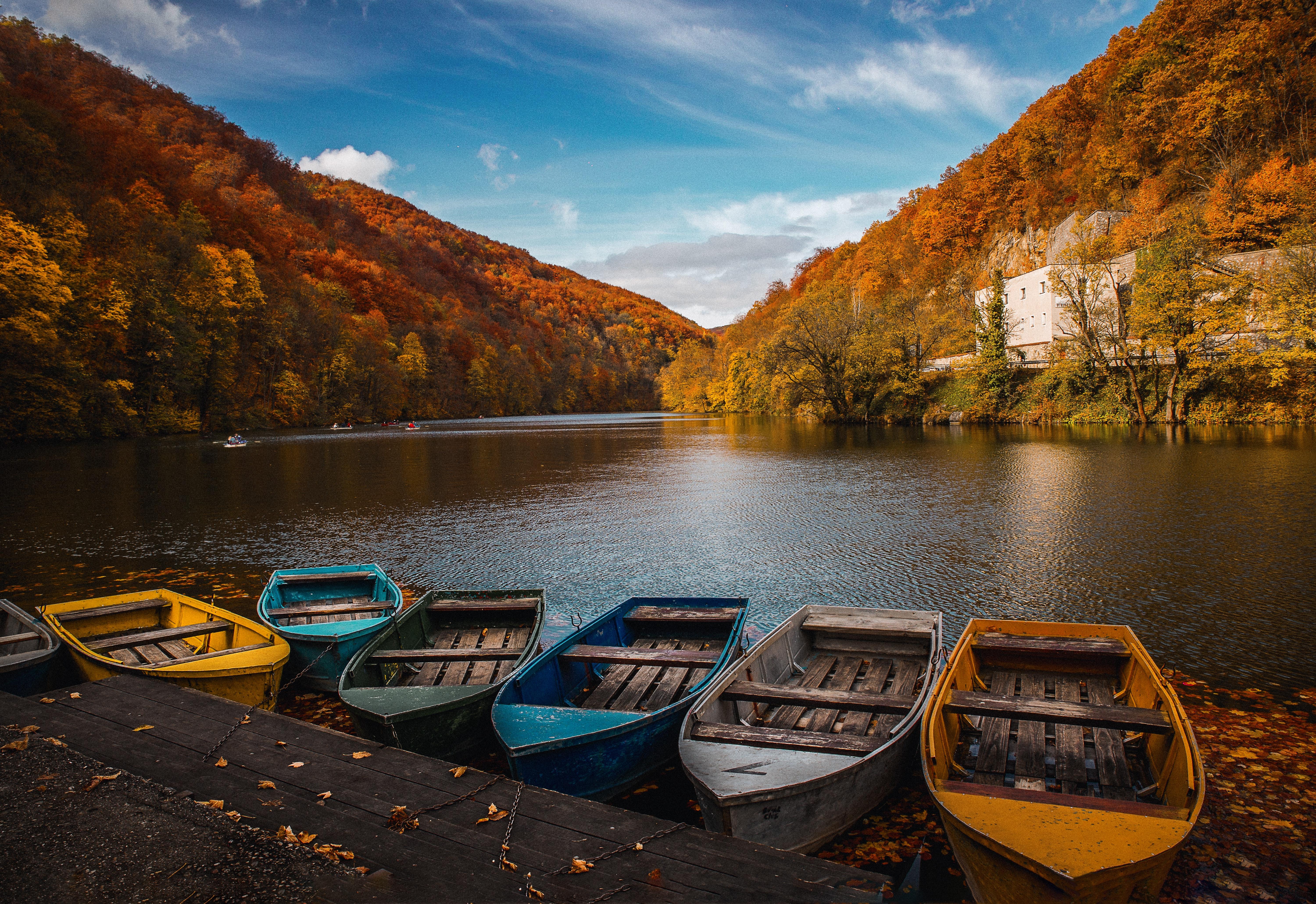 6000x4120 Colored Row Boats 5k 1280x1024 Resolution HD 4k Wallpaper, Image, Background, Photo and Picture