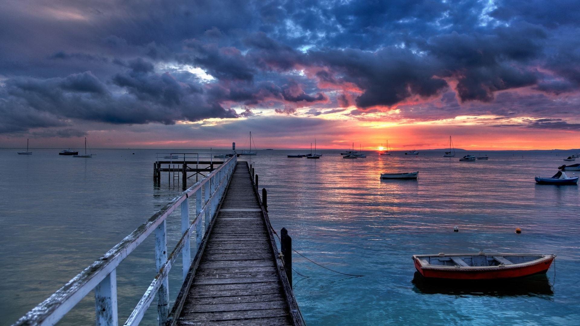 1920x1080 Boats Sunset Mac Wallpaper Download