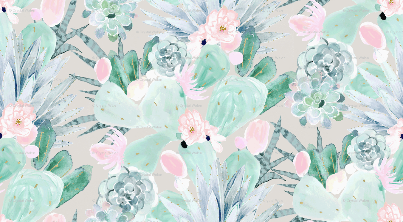 1352x747 Flower Desktop Wallpaper Succulent Watercolor Free HD Wallpaper
