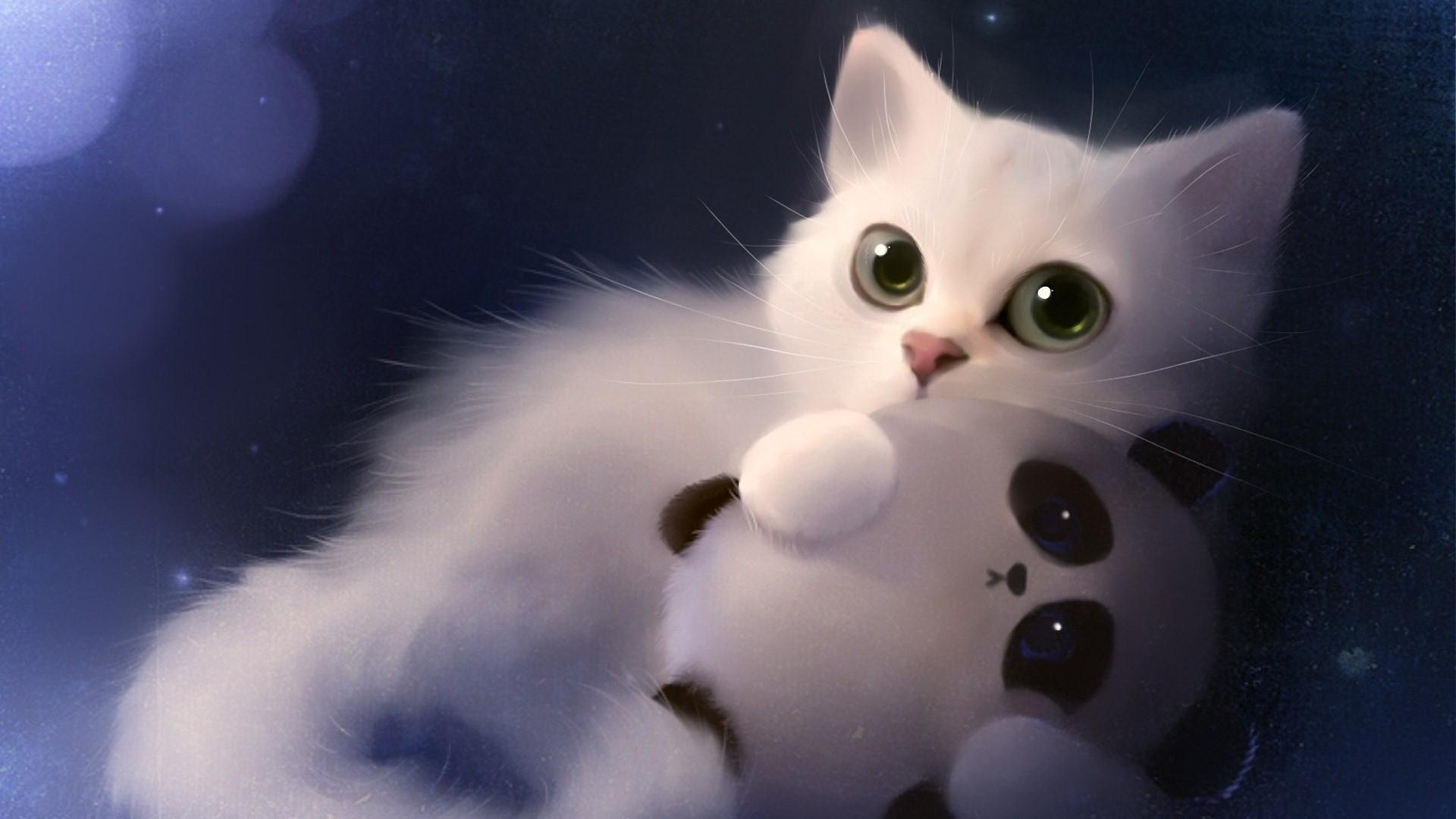 1920x1080 Fluffy White Kitten With Panda Wallpaper. Wallpaper Studio 10