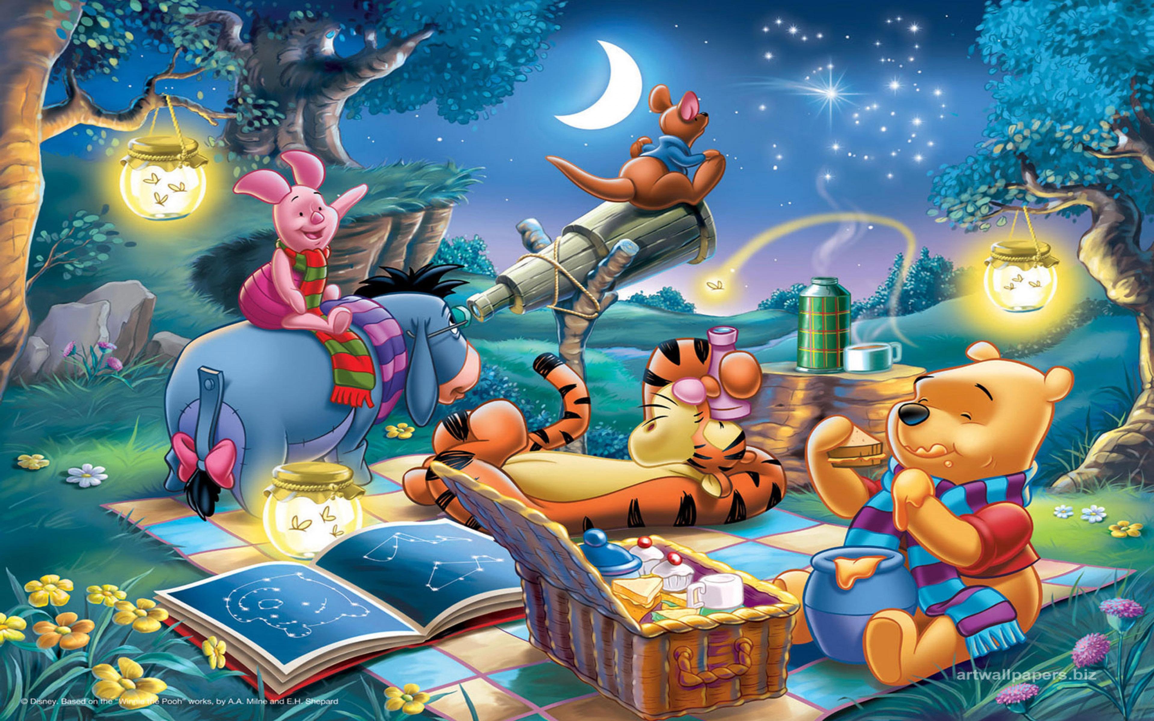 3840x2400 Disney Picture Winnie The Pooh And Friends Lantern Telescope Picnic Computer Desktop Wallpaper HD 3840x2400 :