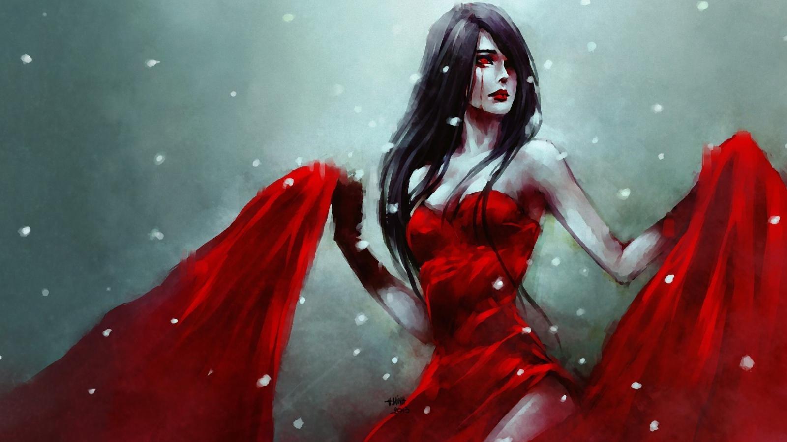 1600x900 Vampire in red dress, the artist NanFe Desktop wallpaper 1600x900