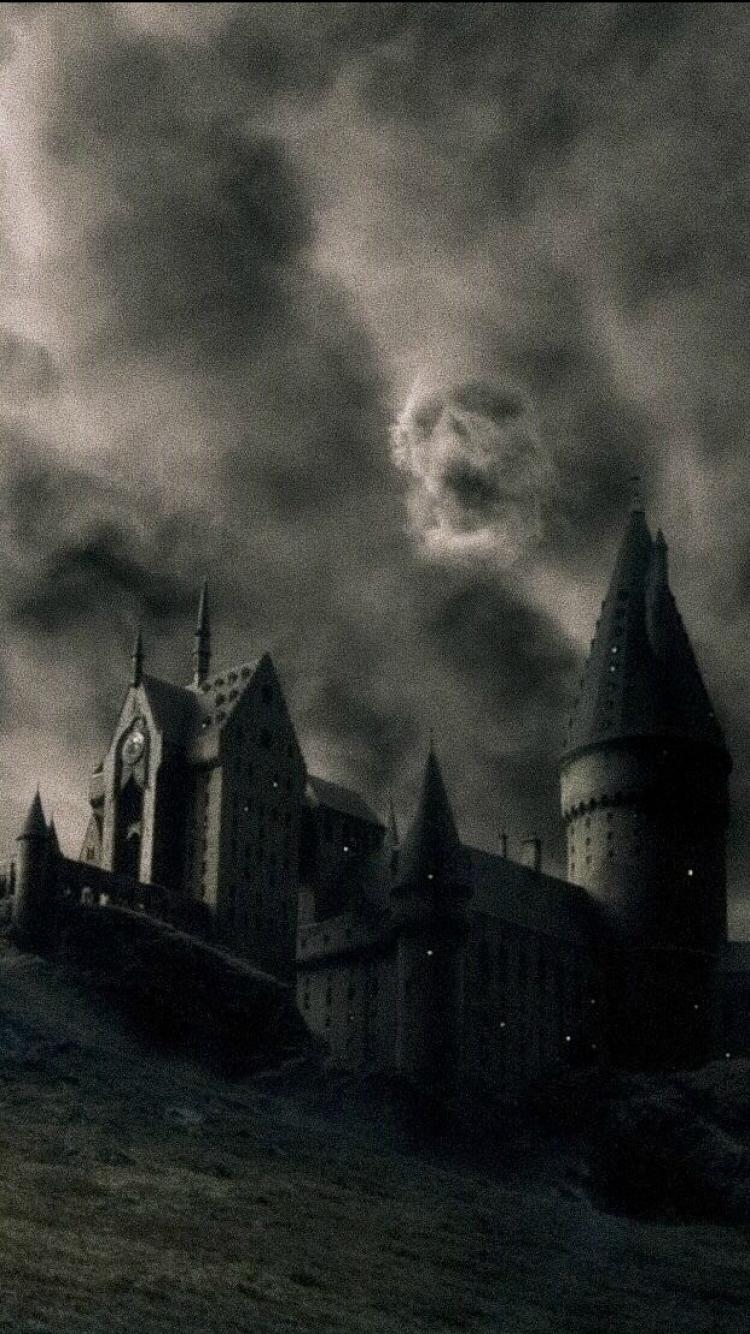 750x1334 hogwarts wallpaper, sky, darkness, atmospheric phenomenon, atmosphere, architecture, castle, black and white, photography, cloud, building