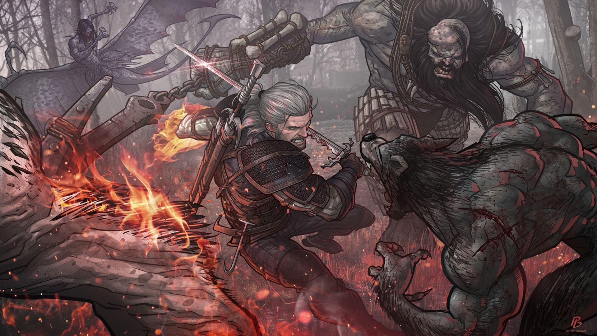 1920x1080 Download wallpaper 1920x1080 the witcher geralt, patrick brown