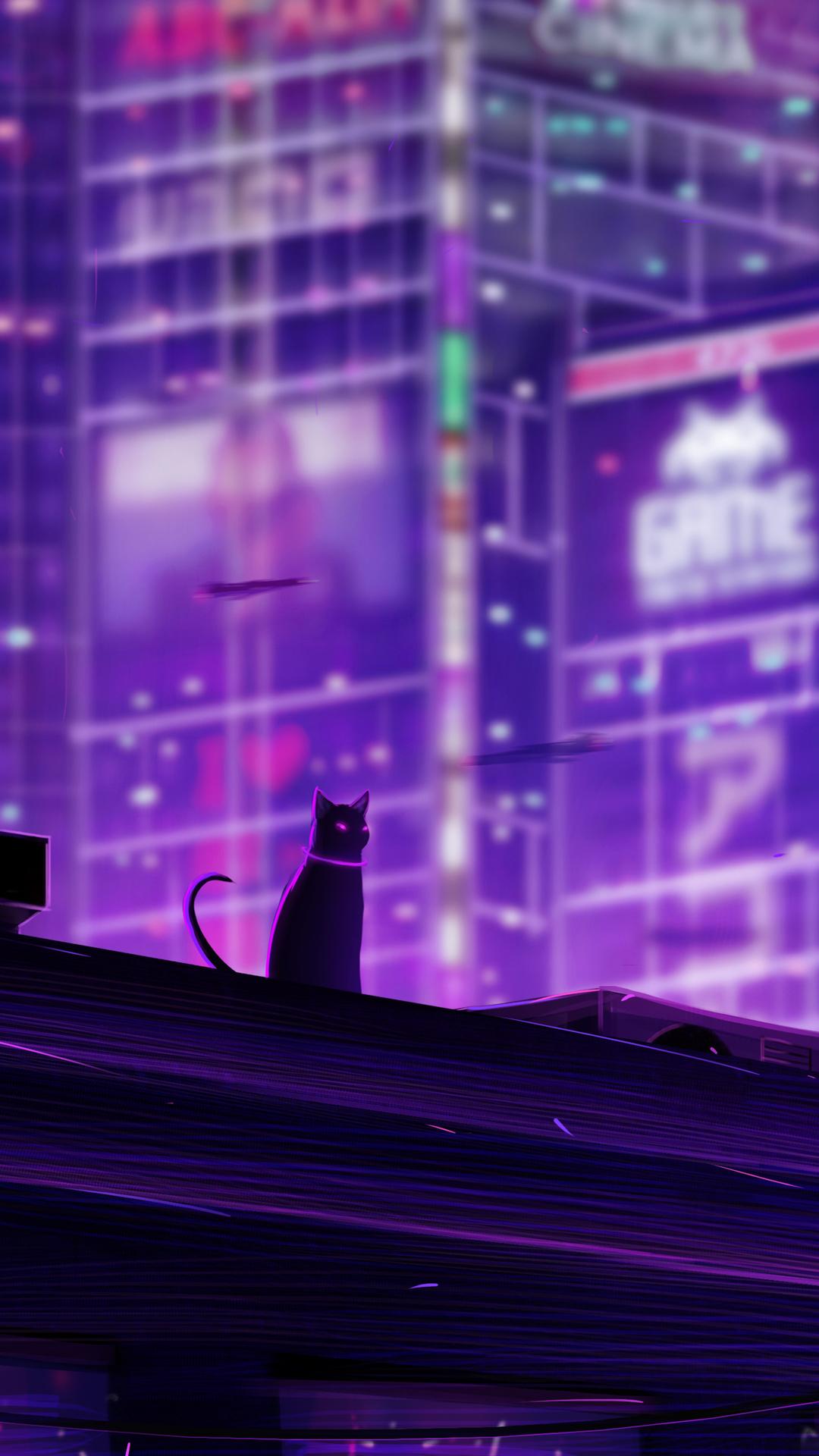 1080x1920 1080x1920 cat, artist, artwork, digital art, hd, tokyo, , neon for iPhone 8 wallpaper