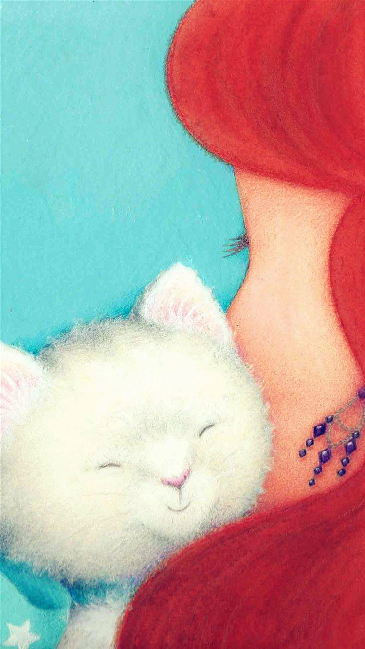 750x1334 Hold Cute White Kitten Cat Illust Art iPhone 8 Wallpaper Free Download