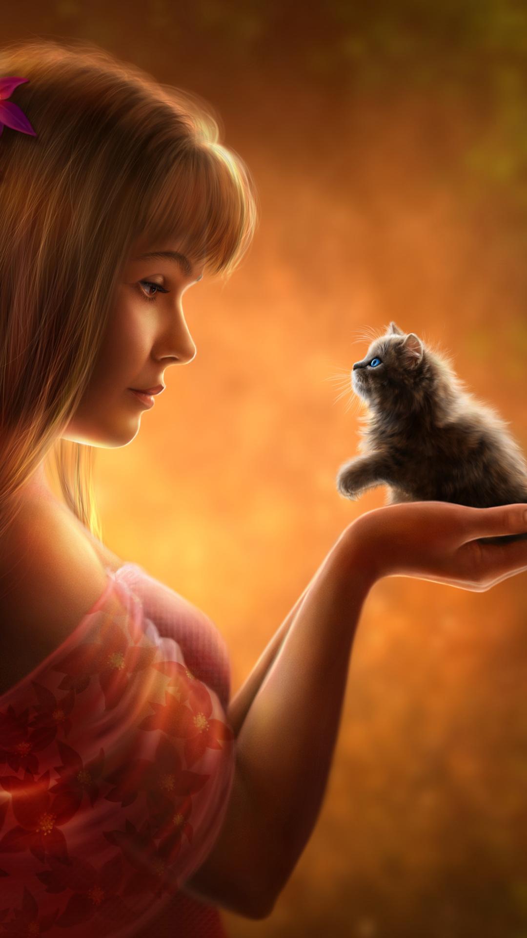 1080x1920 1080x1920 artist, cat, artwork, digital art, hd, , fantasy for iPhone 8 wallpaper