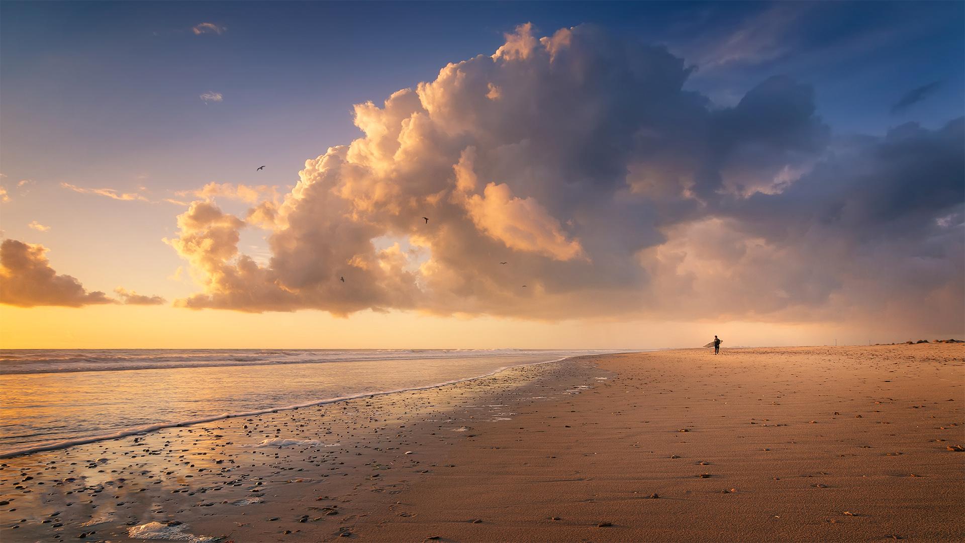 1920x1080 Cloudy Day on the Beach HD Wallpaper
