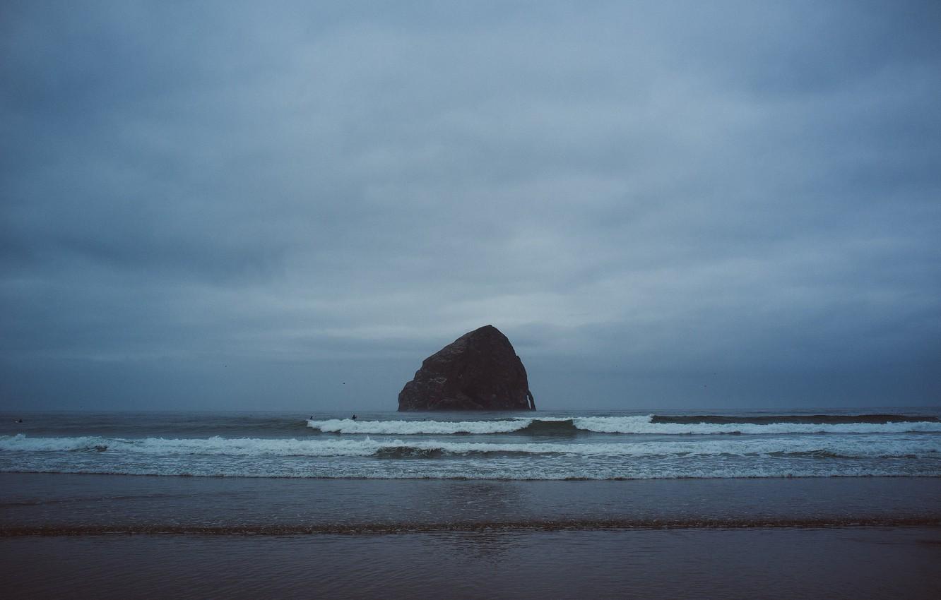 1332x850 Wallpaper waves, rock, beach, seascape, seaside, cloudy, surfers image for desktop, section пейзажи